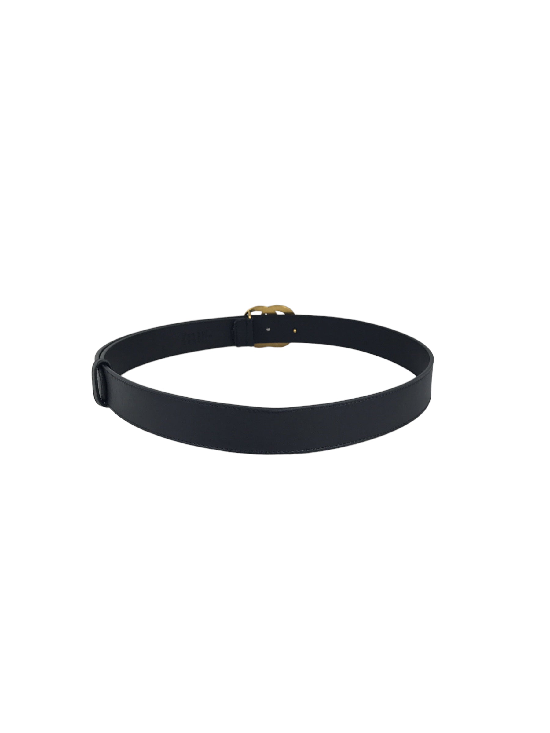 GG Logo Black Leather Belt w/AGW