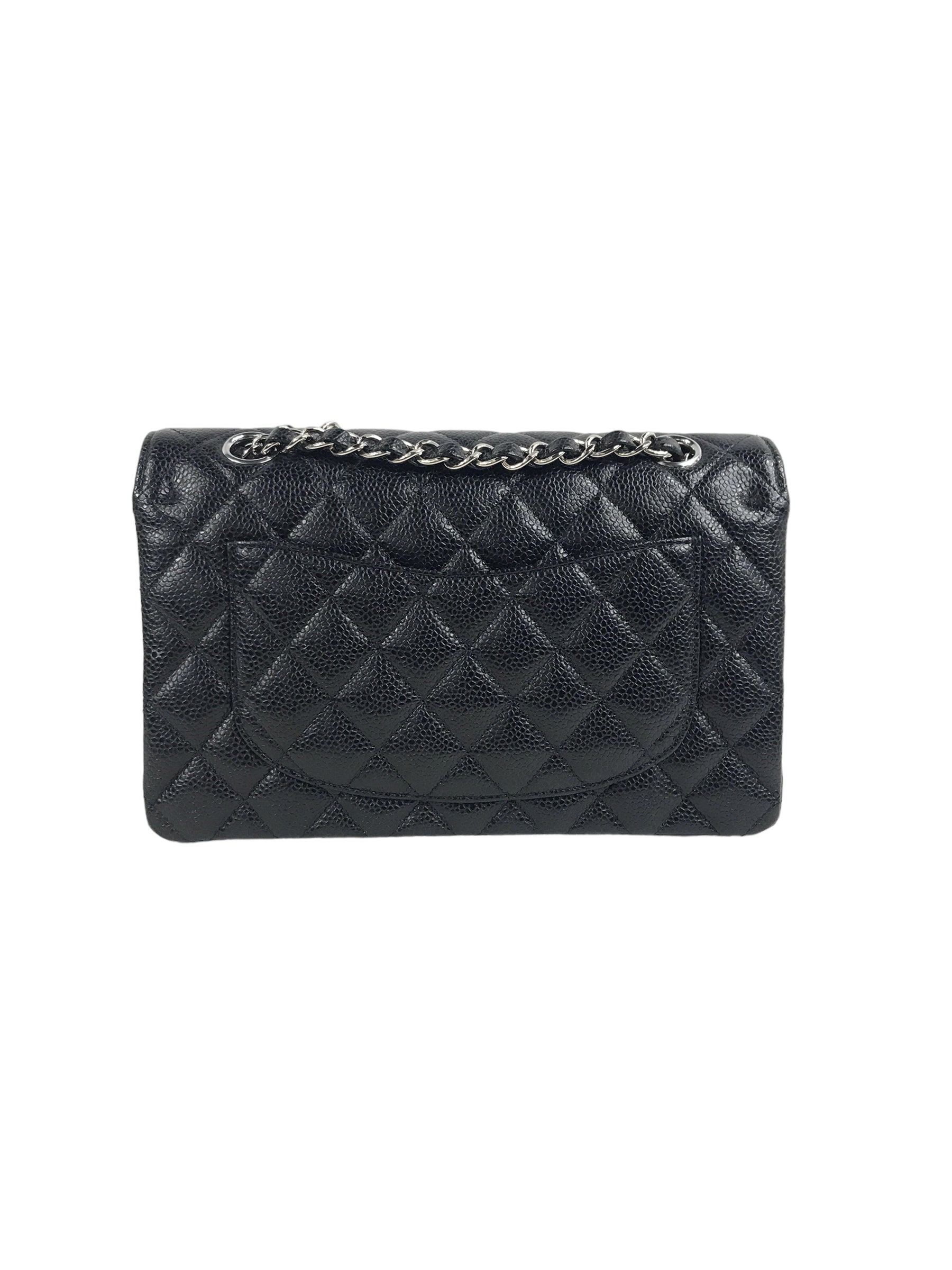 Black Caviar Quilted Small Double Flap Classic Bag w/SHW
