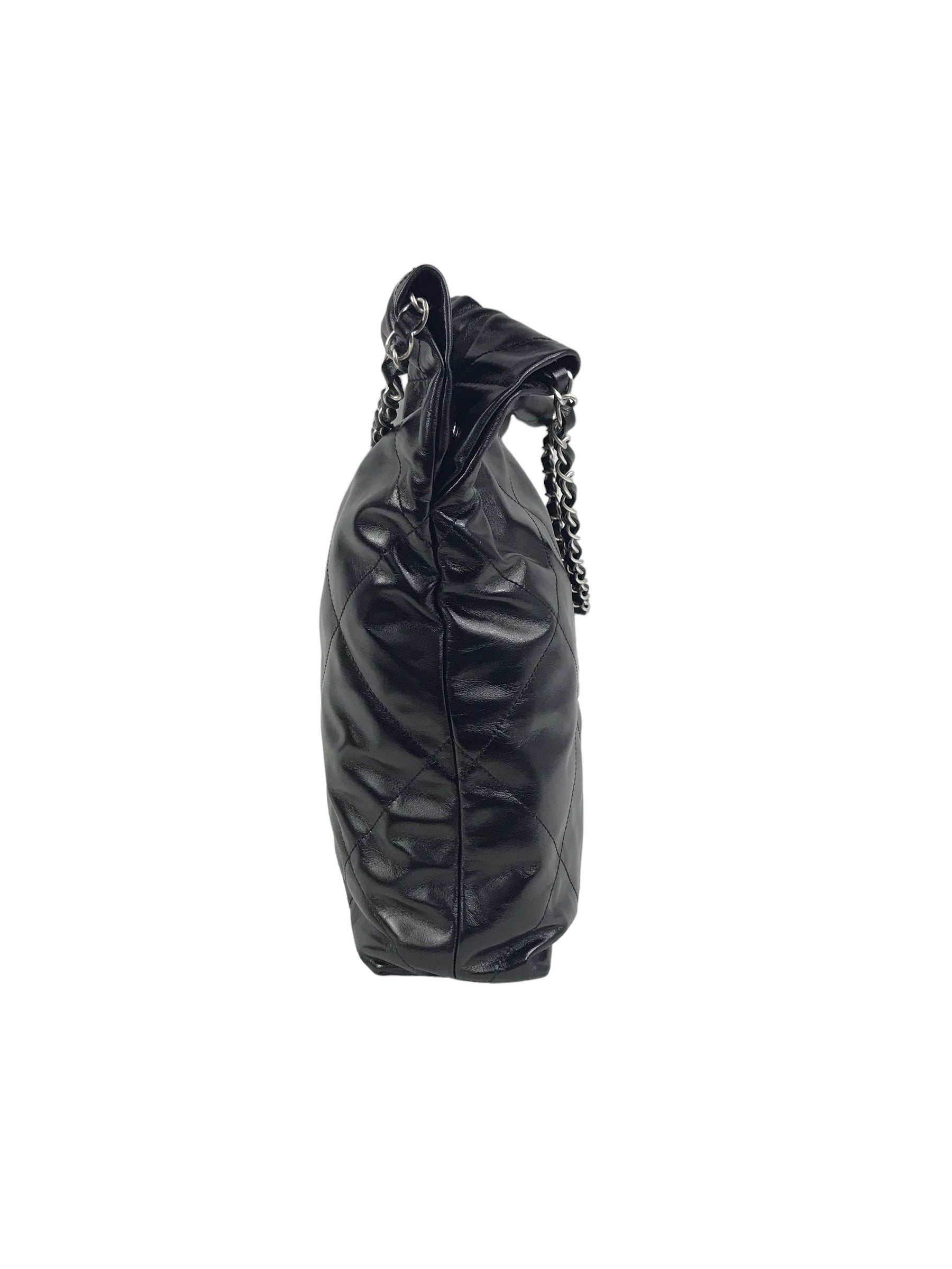 Shiny Black Quilted Calfskin Leather 23S Hobo Bag w/MSHW