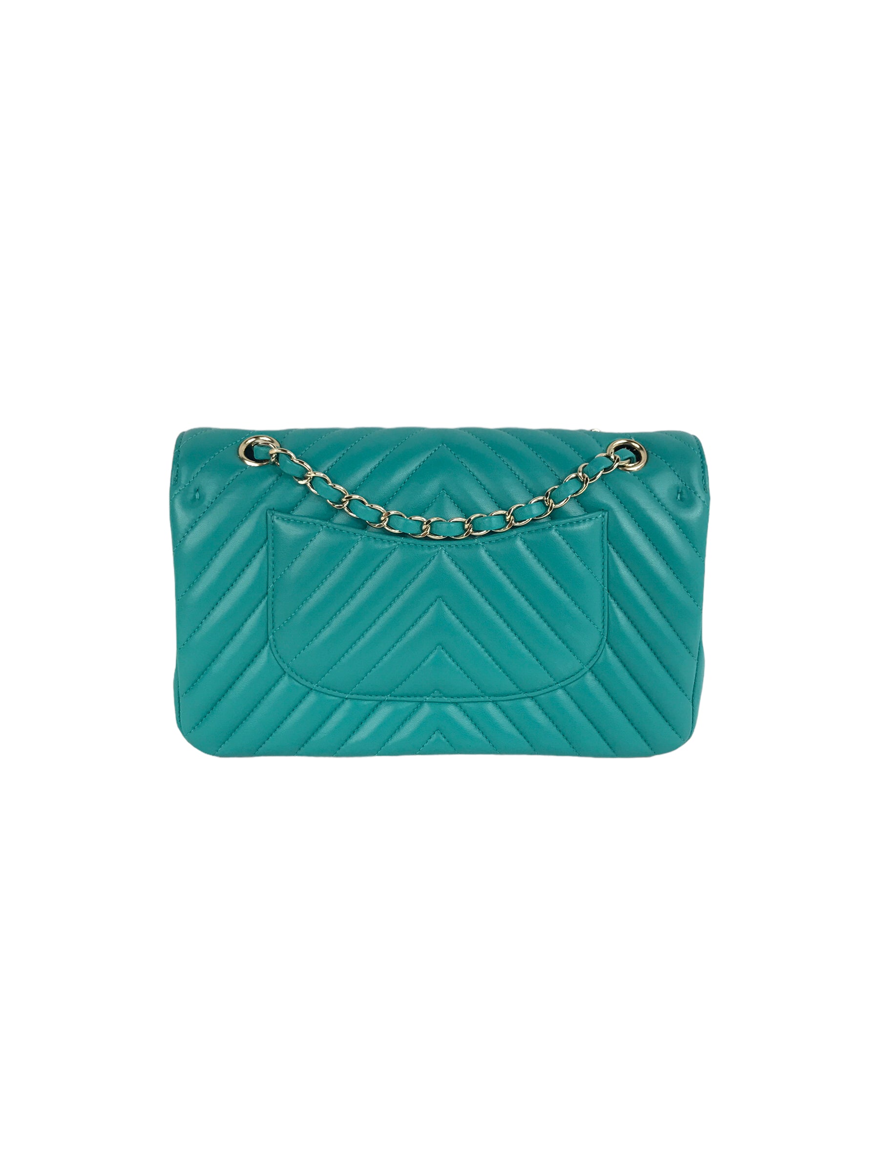 Turquoise Cheveron Lambskin Medium Double Flap W/GHW