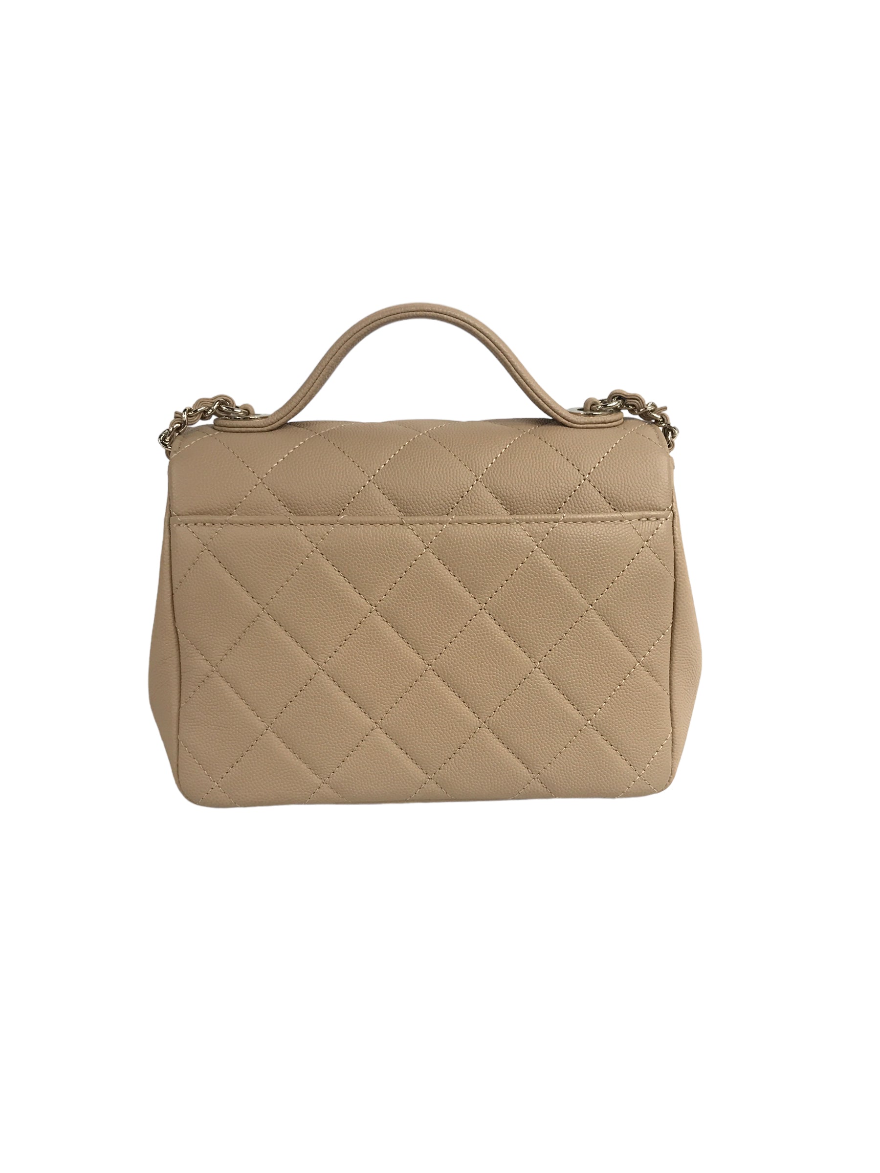 Beige Caviar Quilted Calfskin Small Business Affinity Flap Bag W/GHW