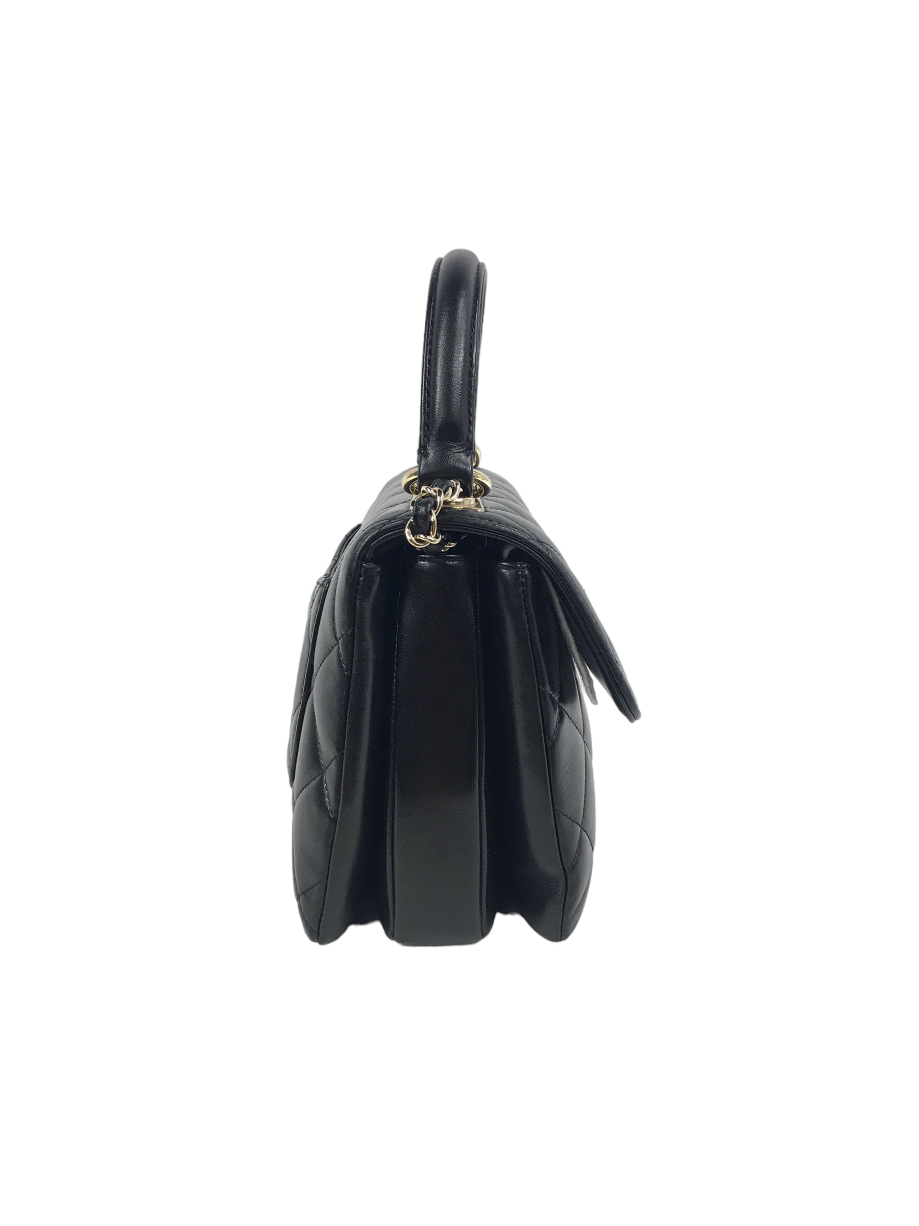 Black Lambskin Quilted Small Trendy W/GHW