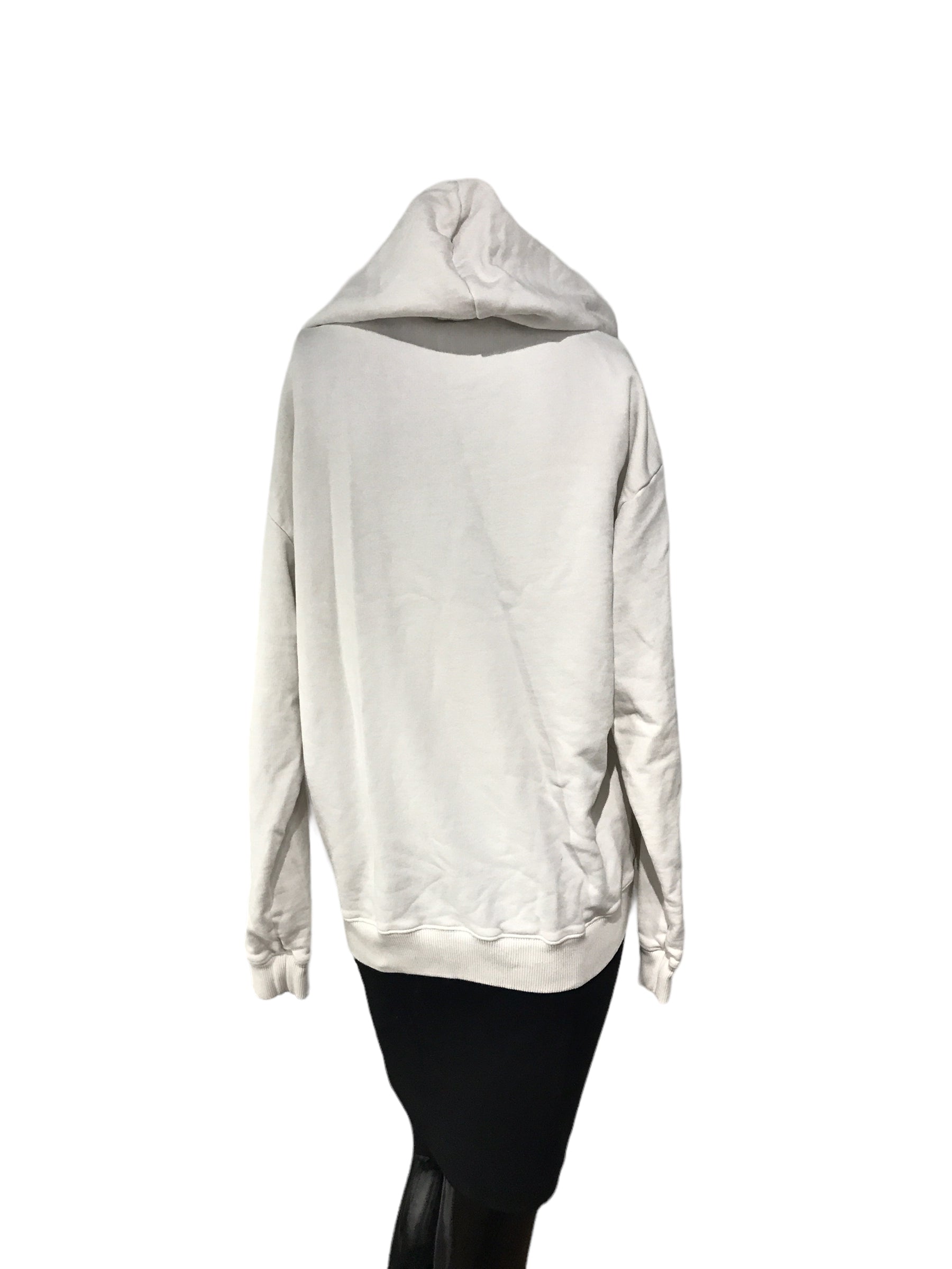 White Logo Printed Cotton Hoodie Sweater