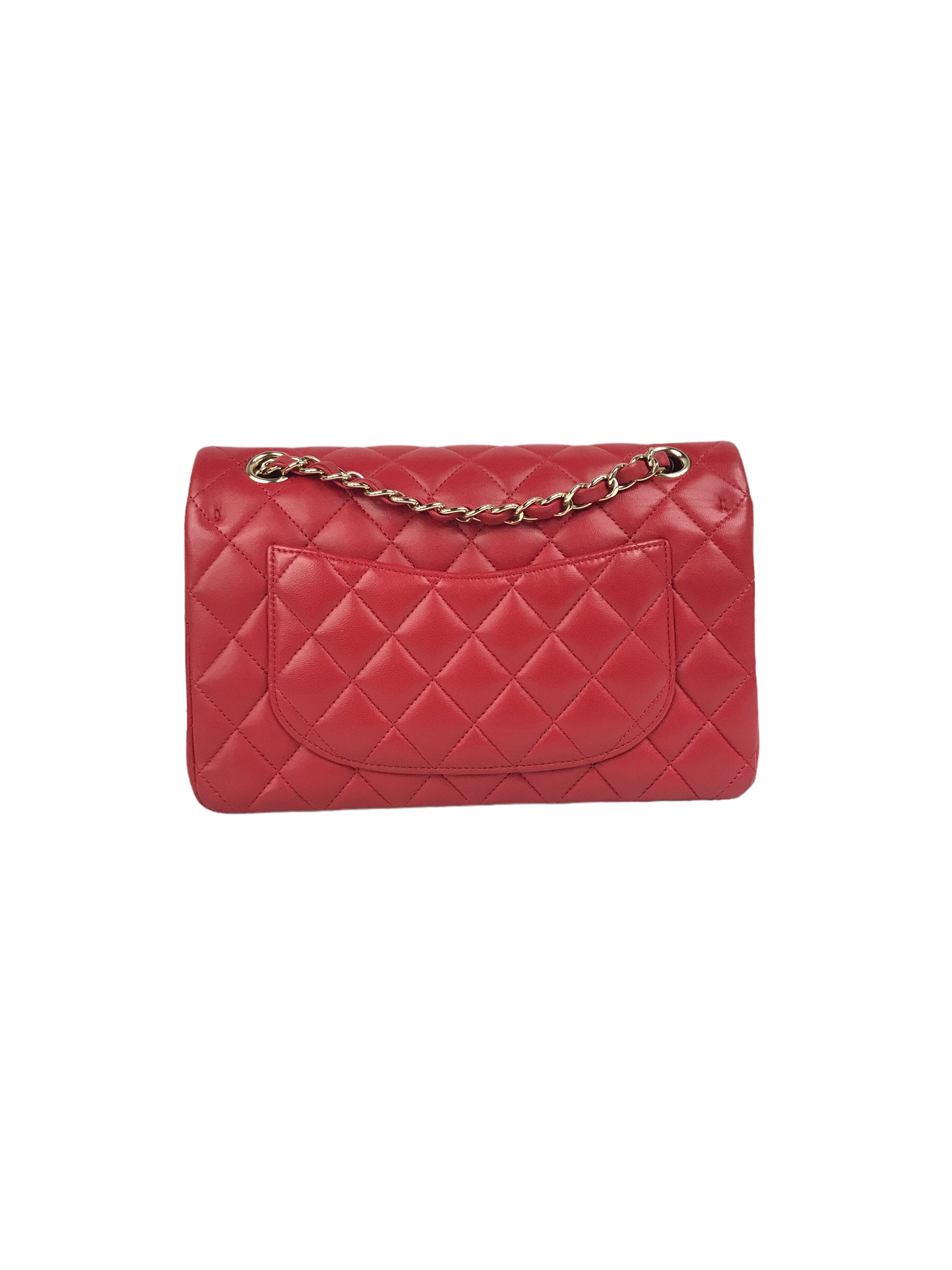 Red Quilted Small Lambskin Double Classic Flap w/GHW