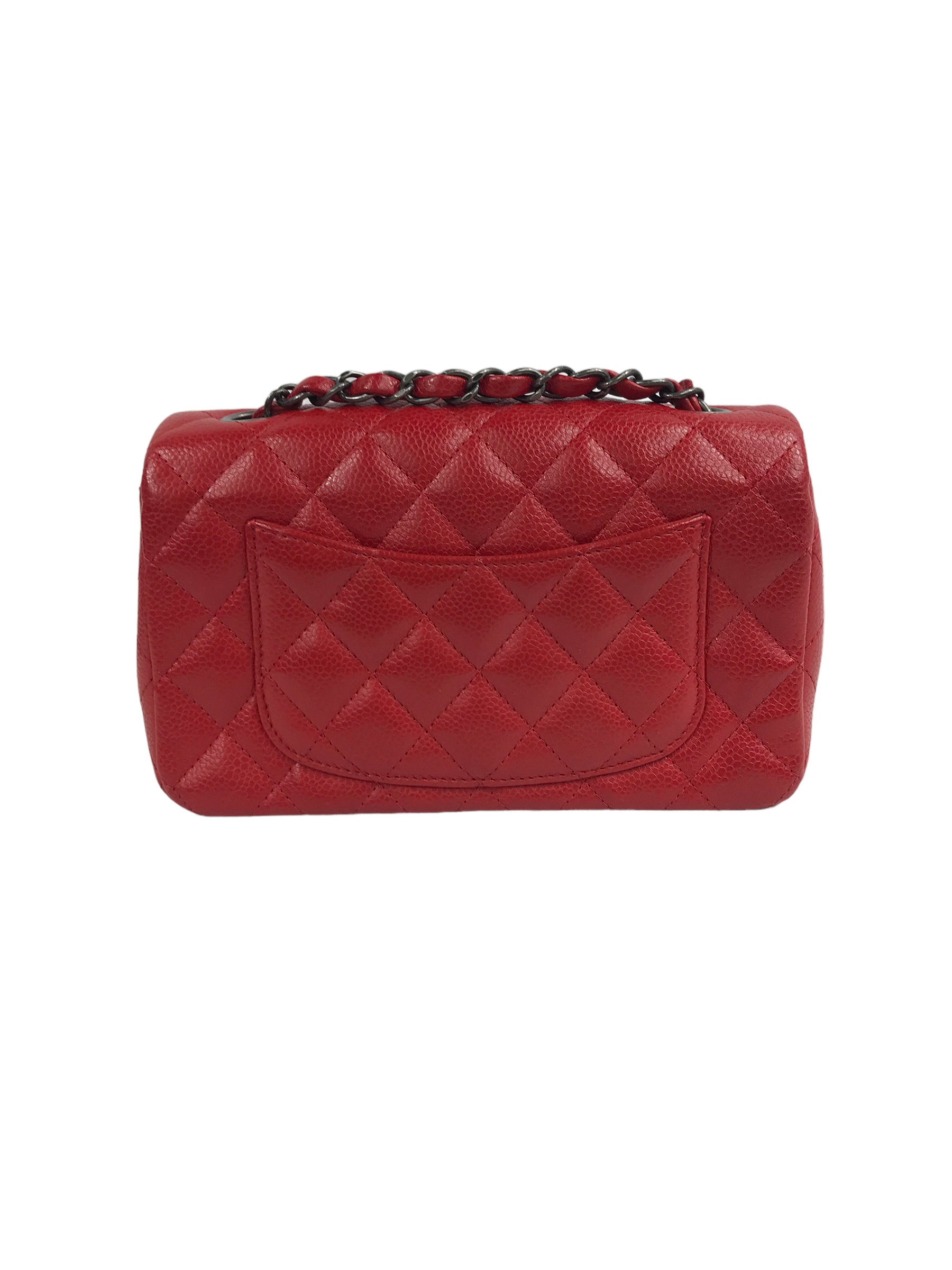 Red Quilted Caviar Mini Rectangle Flap w/RHW