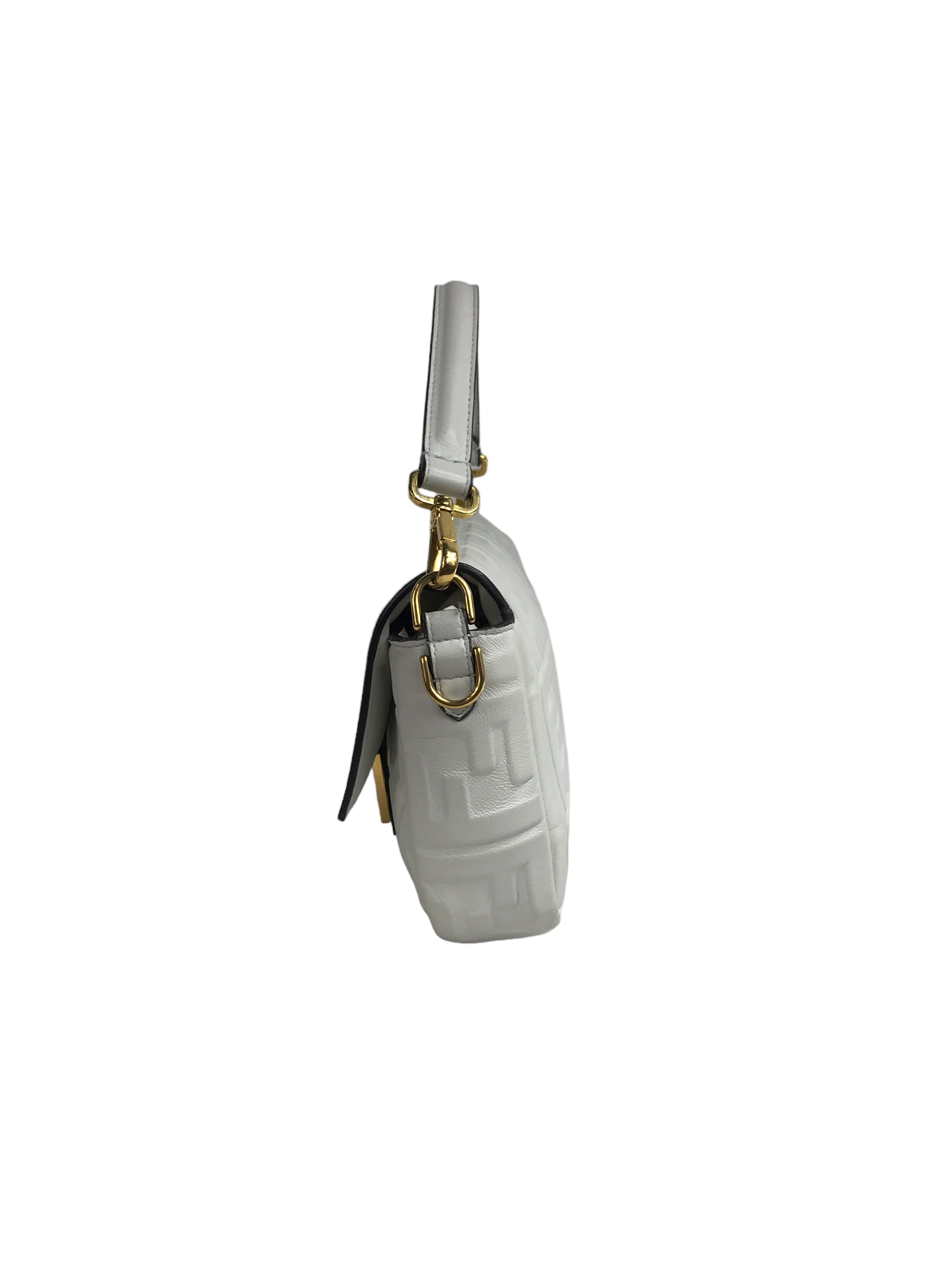 White Leather Medium Baguette Flap Bag W/GHW