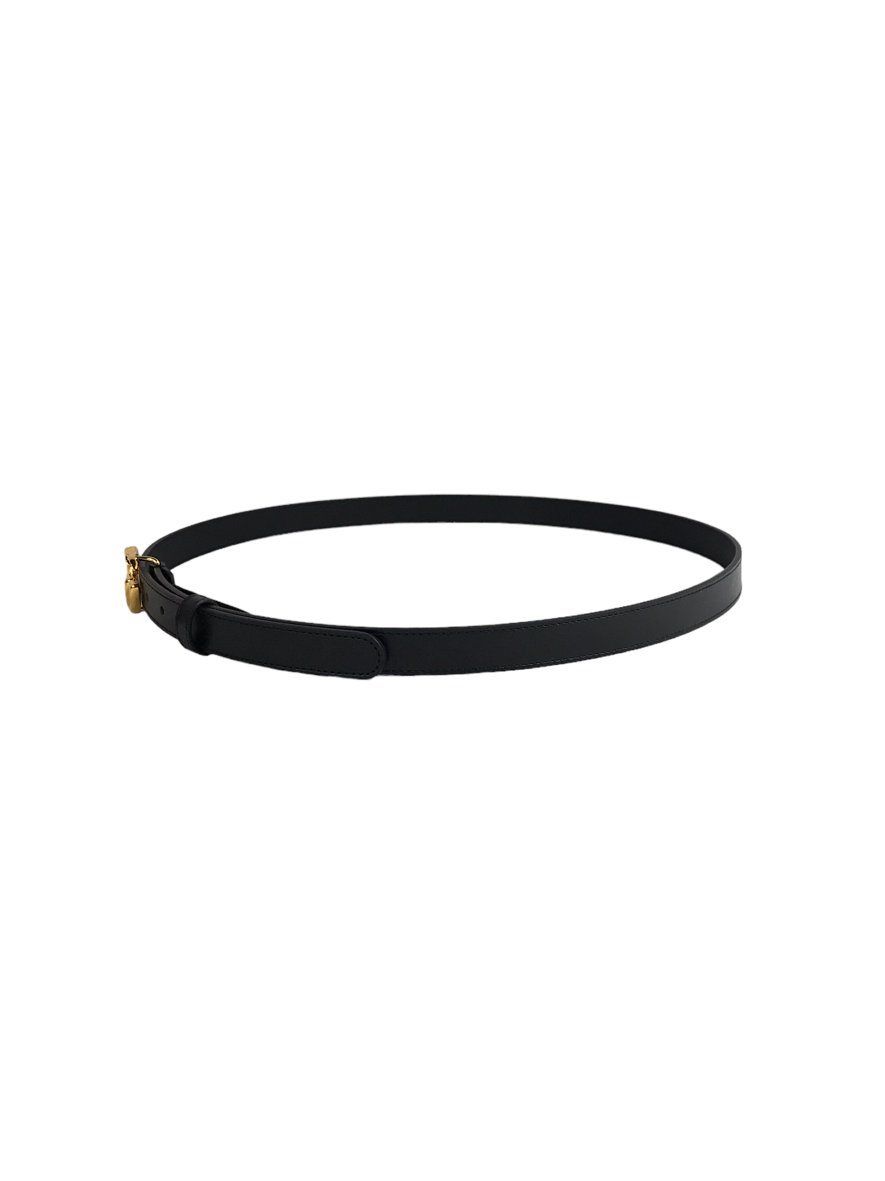 Logo Black Grained Leather Thin Belt W/GHW