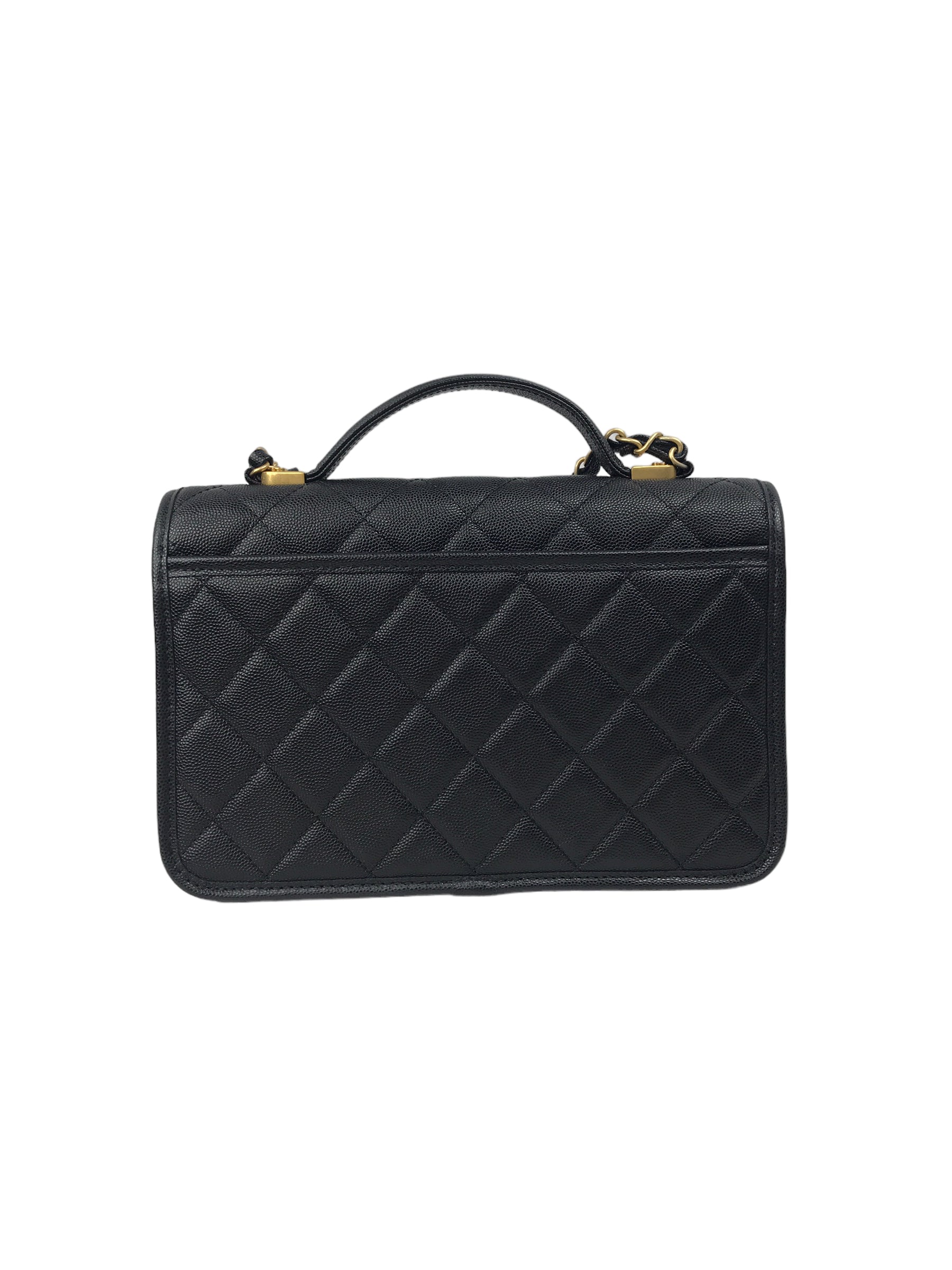 Black Quilted Caviar Top Handle Flap Bag w/AGHW