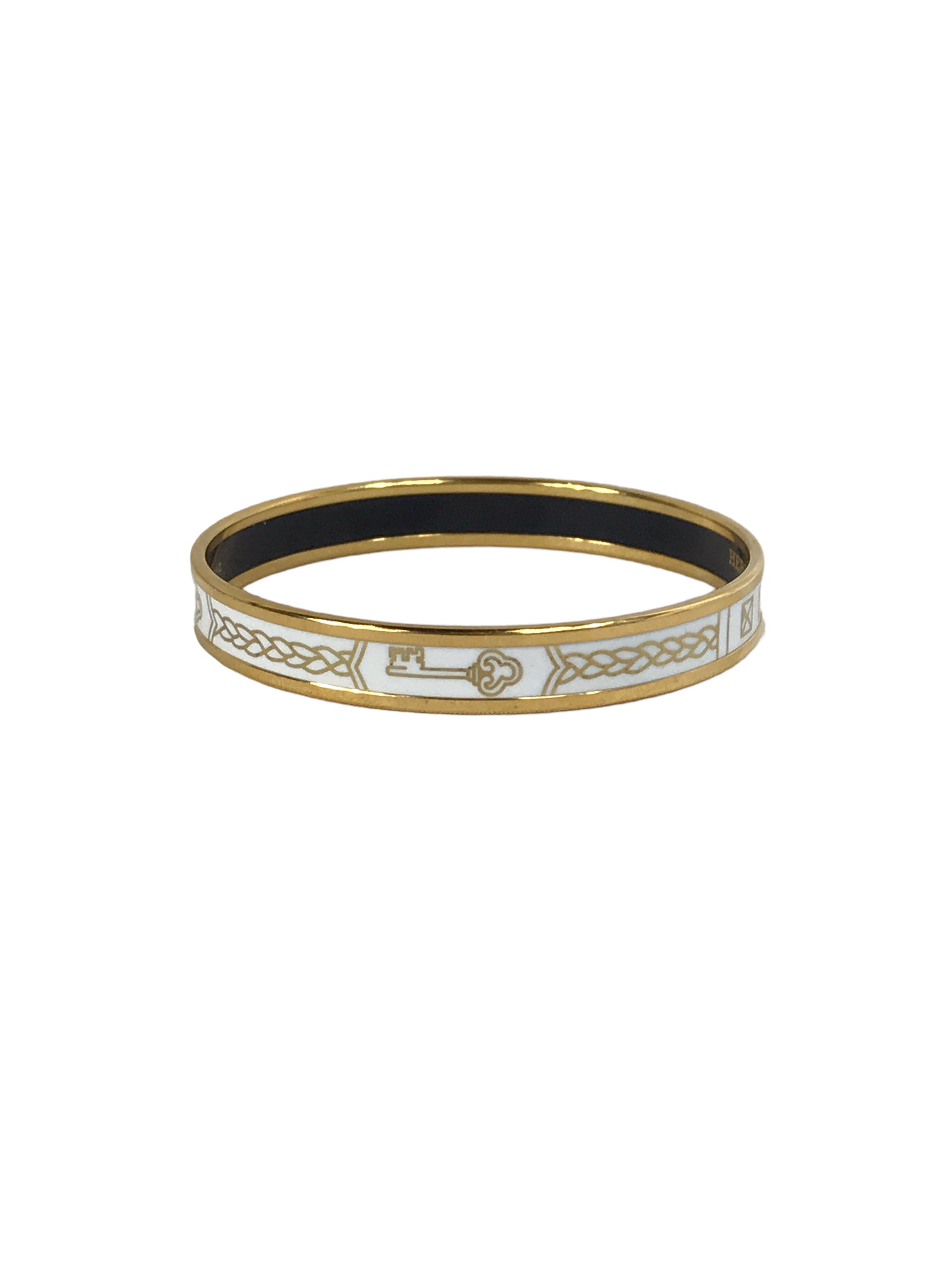 F Les Cles White/Gold Enamel Bangle w/GHW