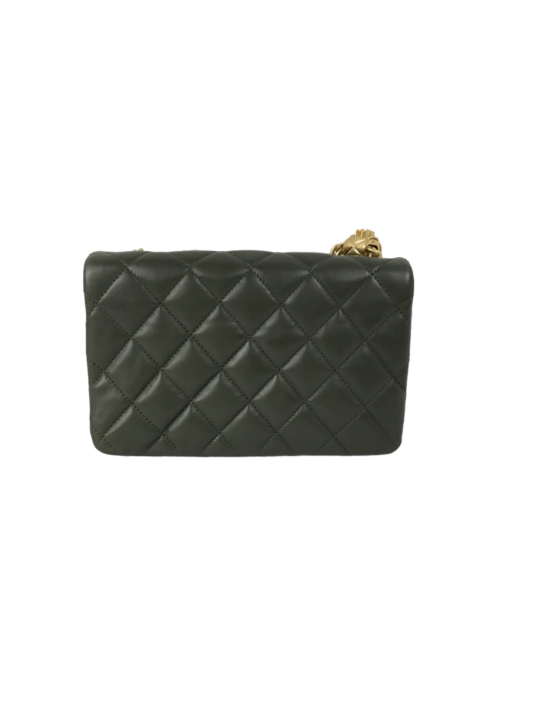 Olive Green Lambskin Quilted Small Pillow Crush Flap Bag w/AGHW