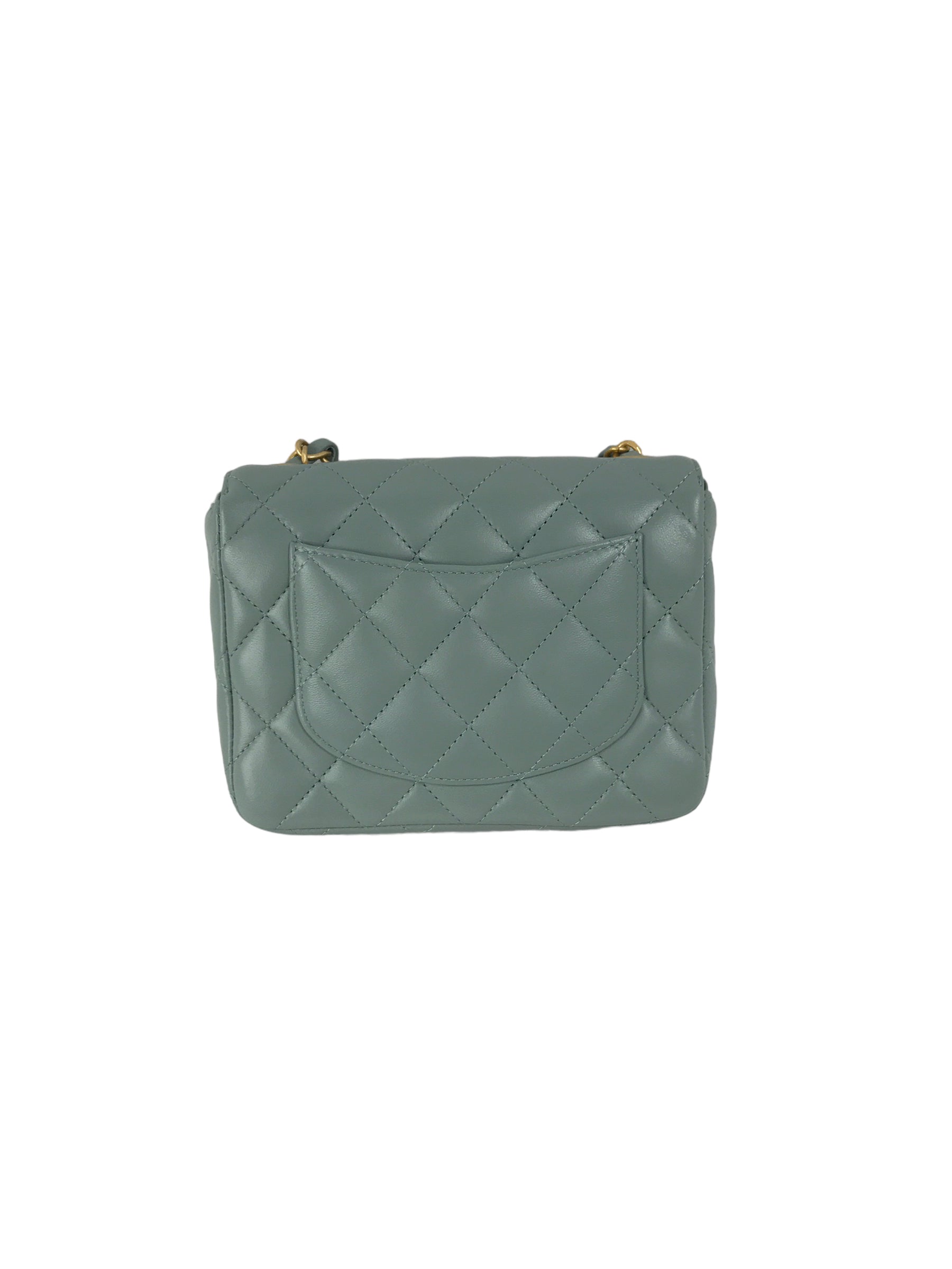 Chanel Light Grey/Blue Quilted Lambskin Mini Cruise Square Flap Bag w/ Enamel & GHW