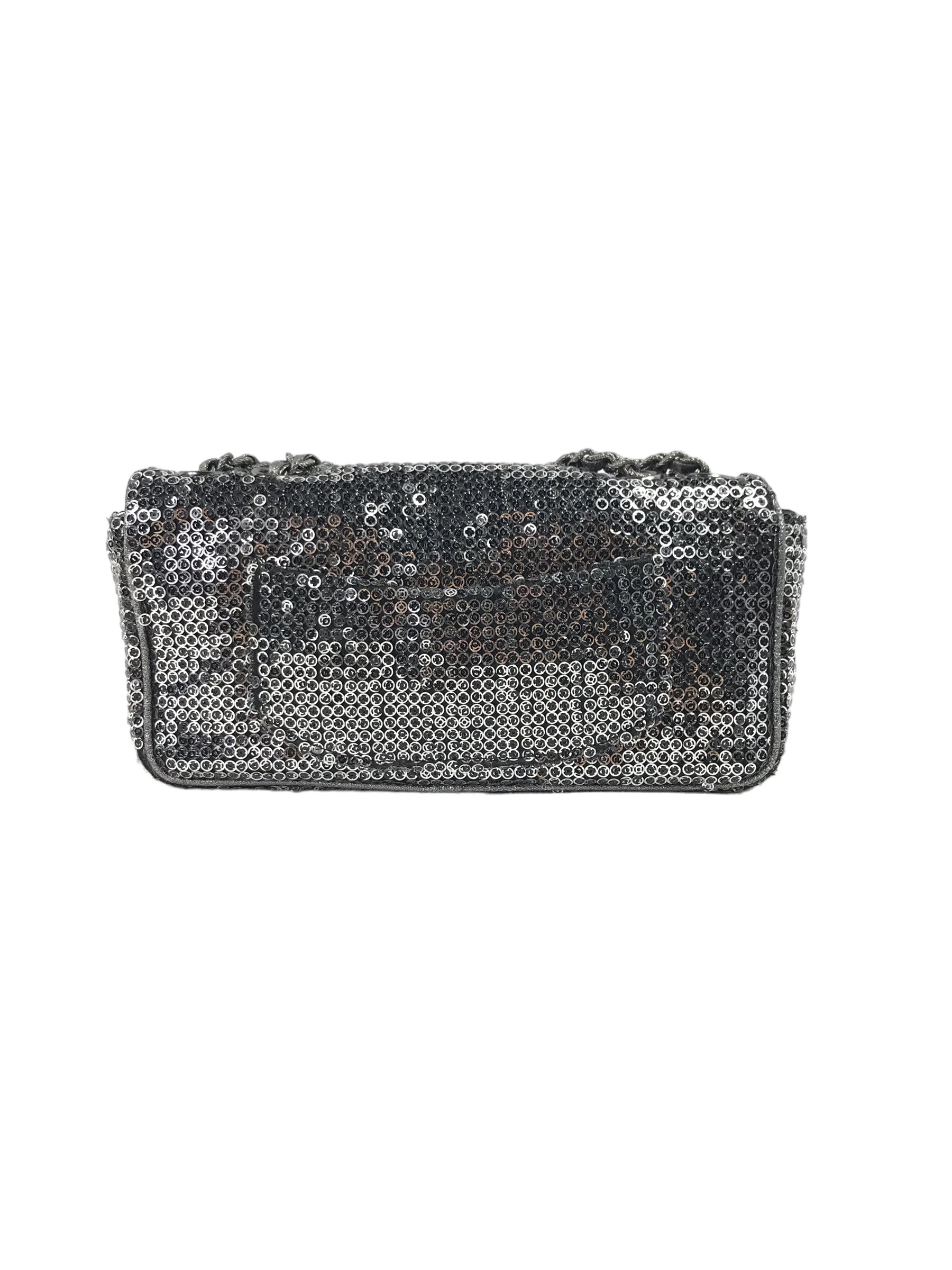 Chanel Vintage Silver/Grey Medium Sequins Flap Bag w/SHW