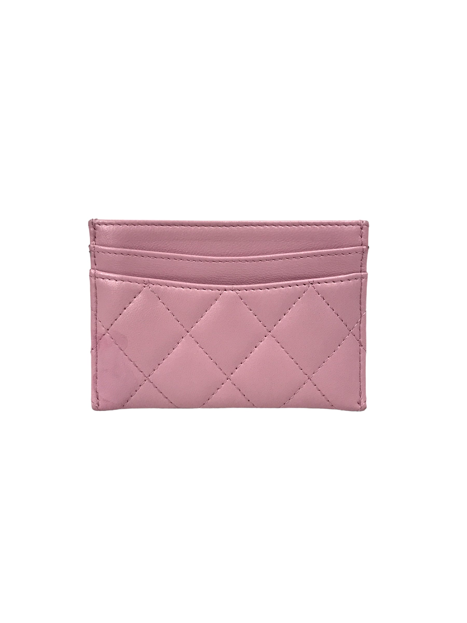 Light Pink Quilted Lambskin Card Case w/LGHW