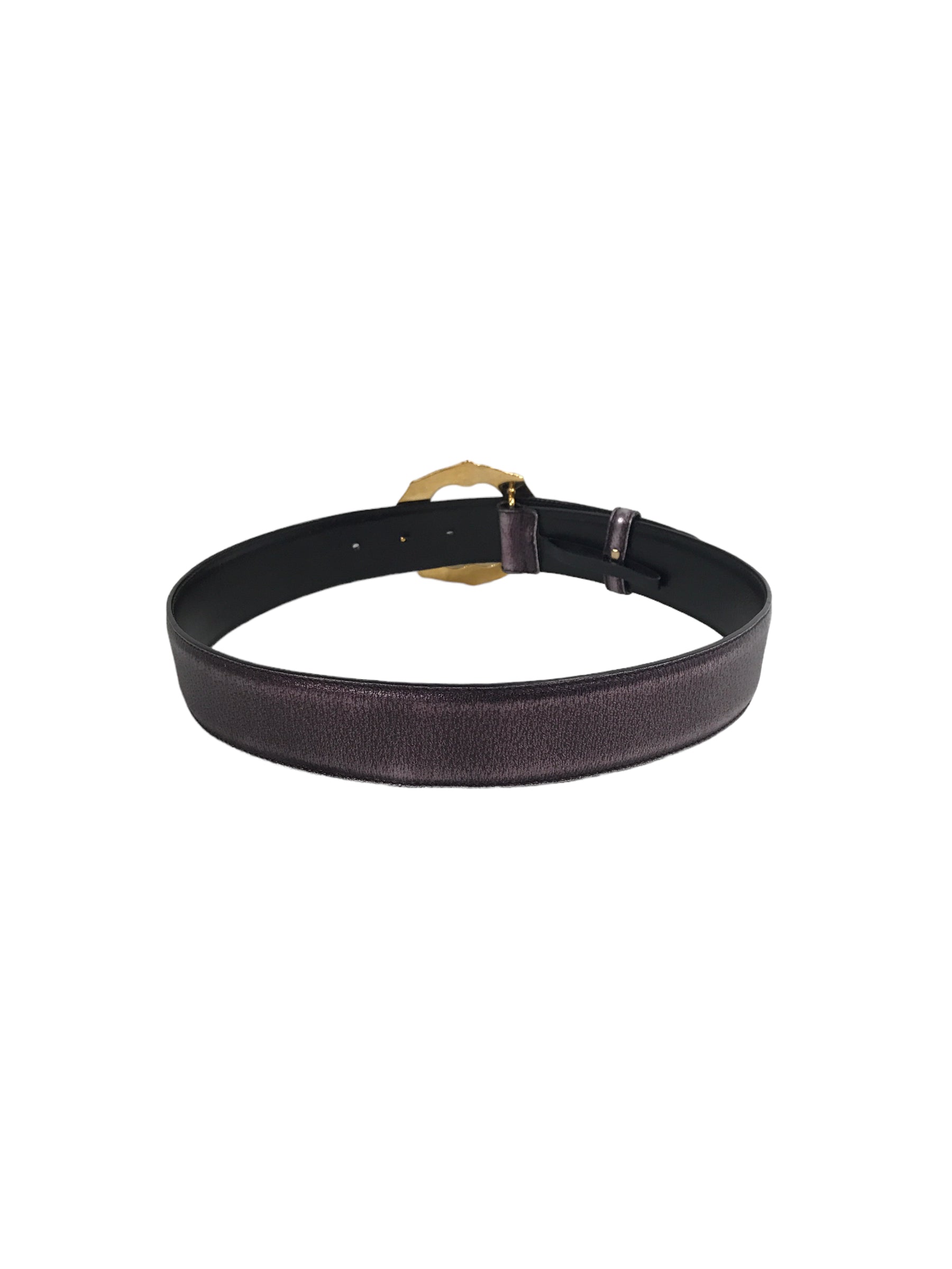Metallic Purple Leather Belt w/Bamboo Buckle