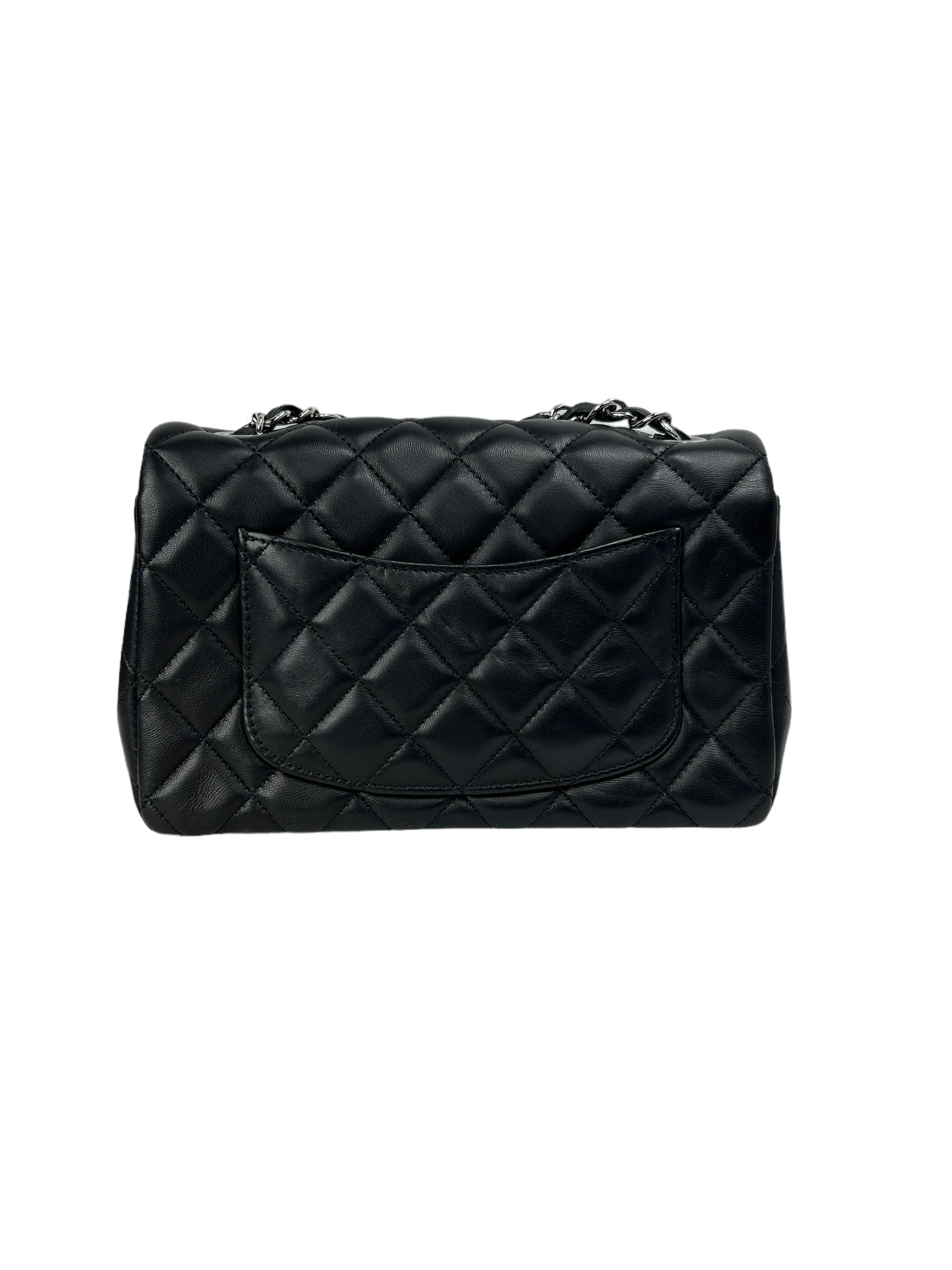 Black Quilted Lambskin Single Flap Mini Rectangle w/SHW