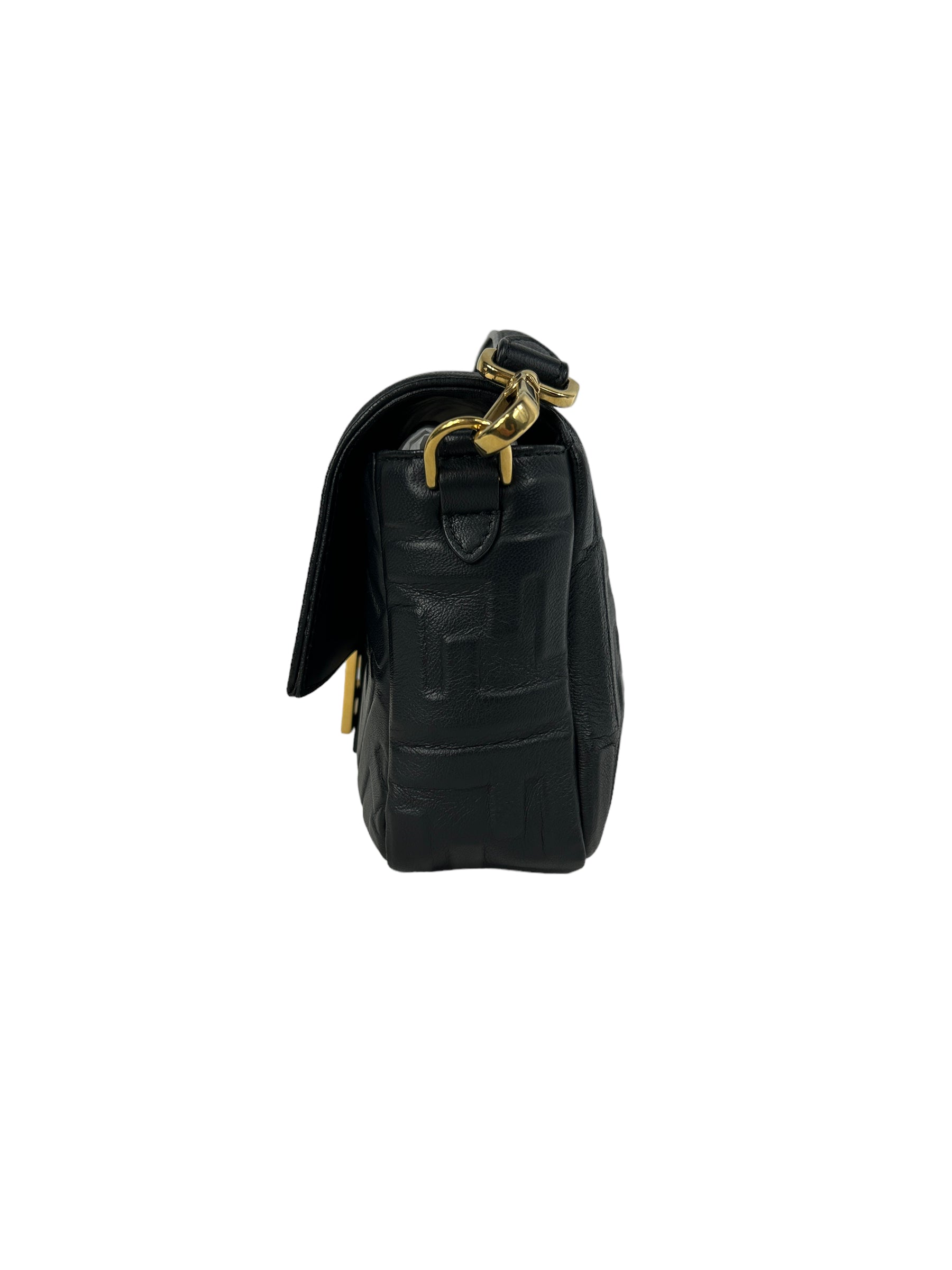 Black Embossed Lambskin Leather Baguette Shoulder Bag w/GHW