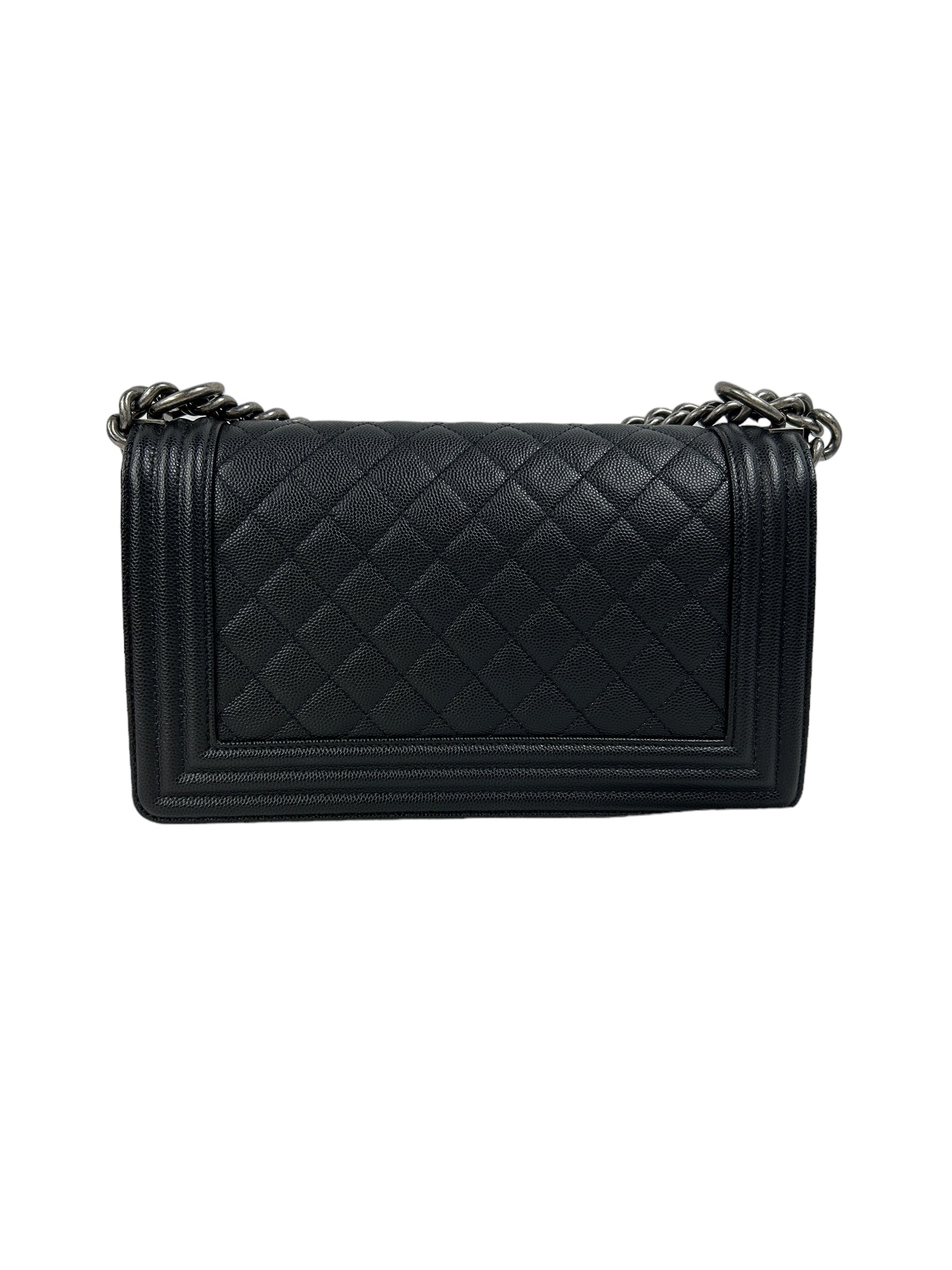 Black Caviar Quilted Old Medium Boy Bag w/ RHW