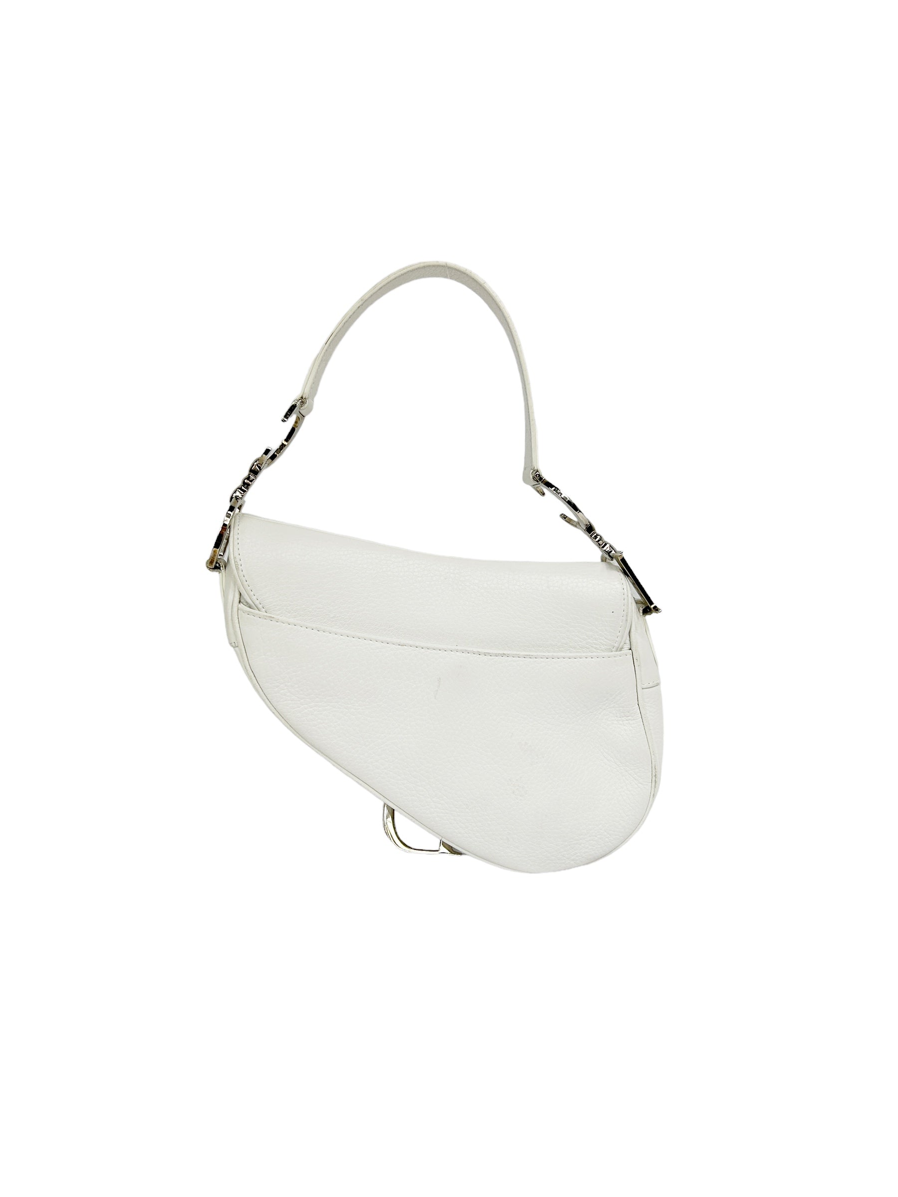 White Grained Calfskin Embroidered Romantic Flowers Saddle Bag w/SHW