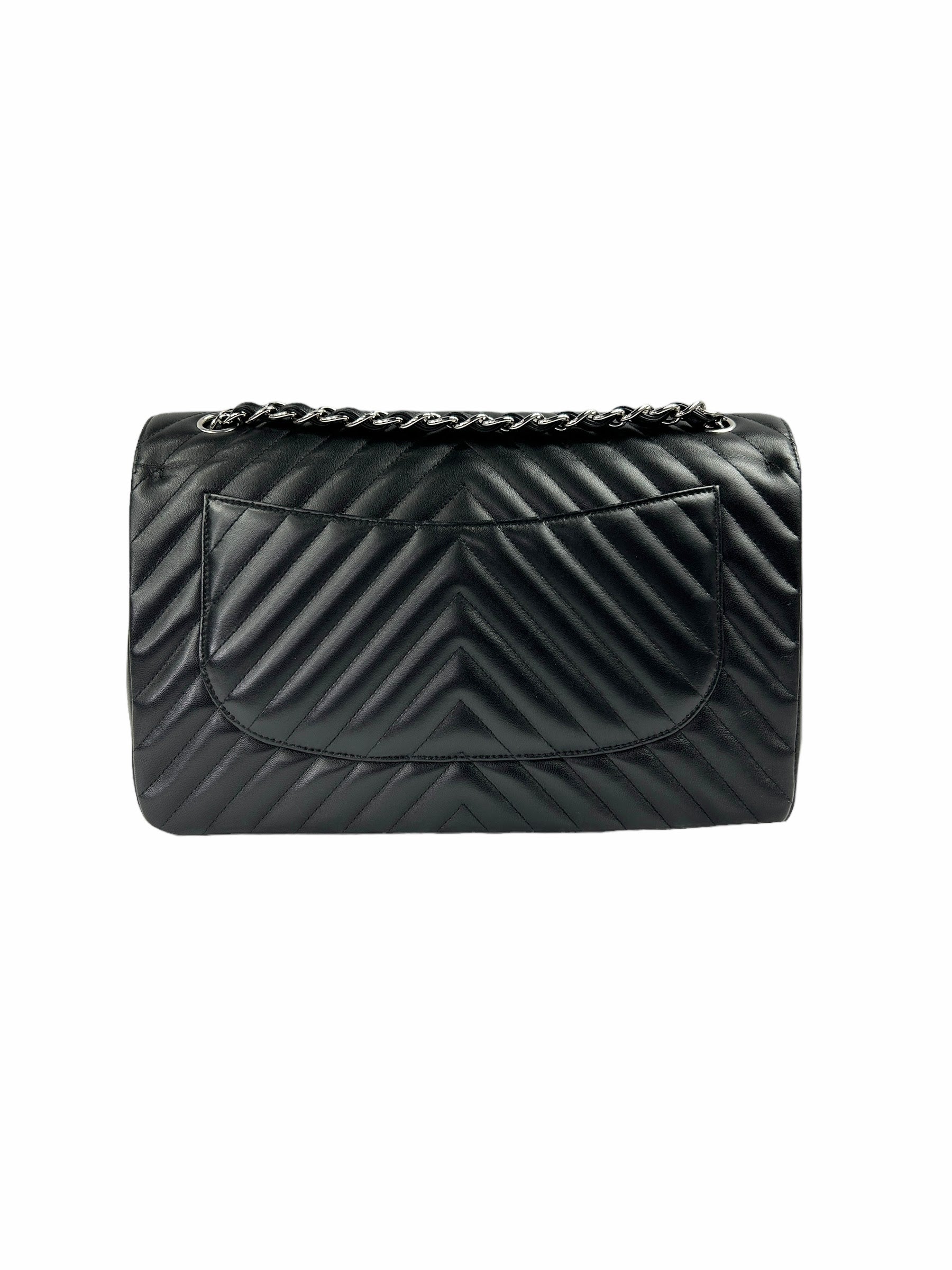 Black Chevron Lambskin Double Flap Jumbo w/SHW