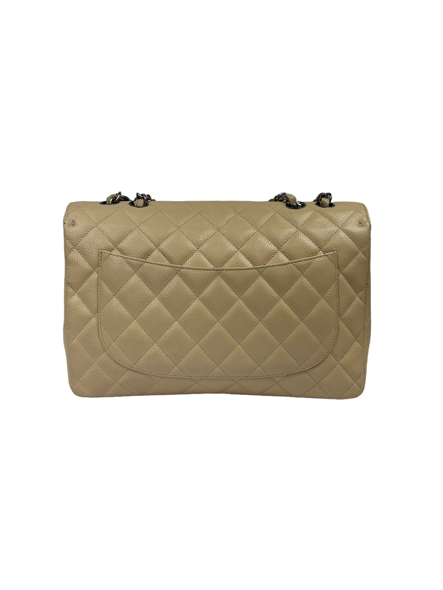 Beige Caviar Quilted Single Flap Jumbo w/SHW