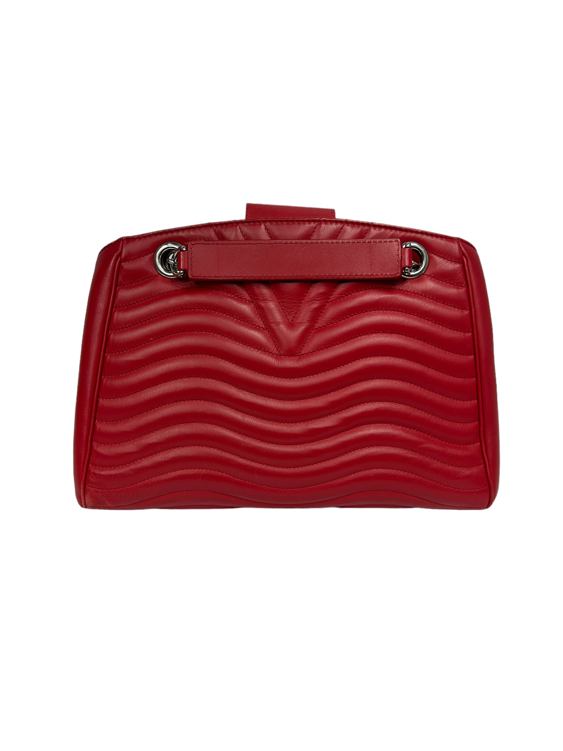 Red Calfskin Chevron Leather Wave Bag w/SHW