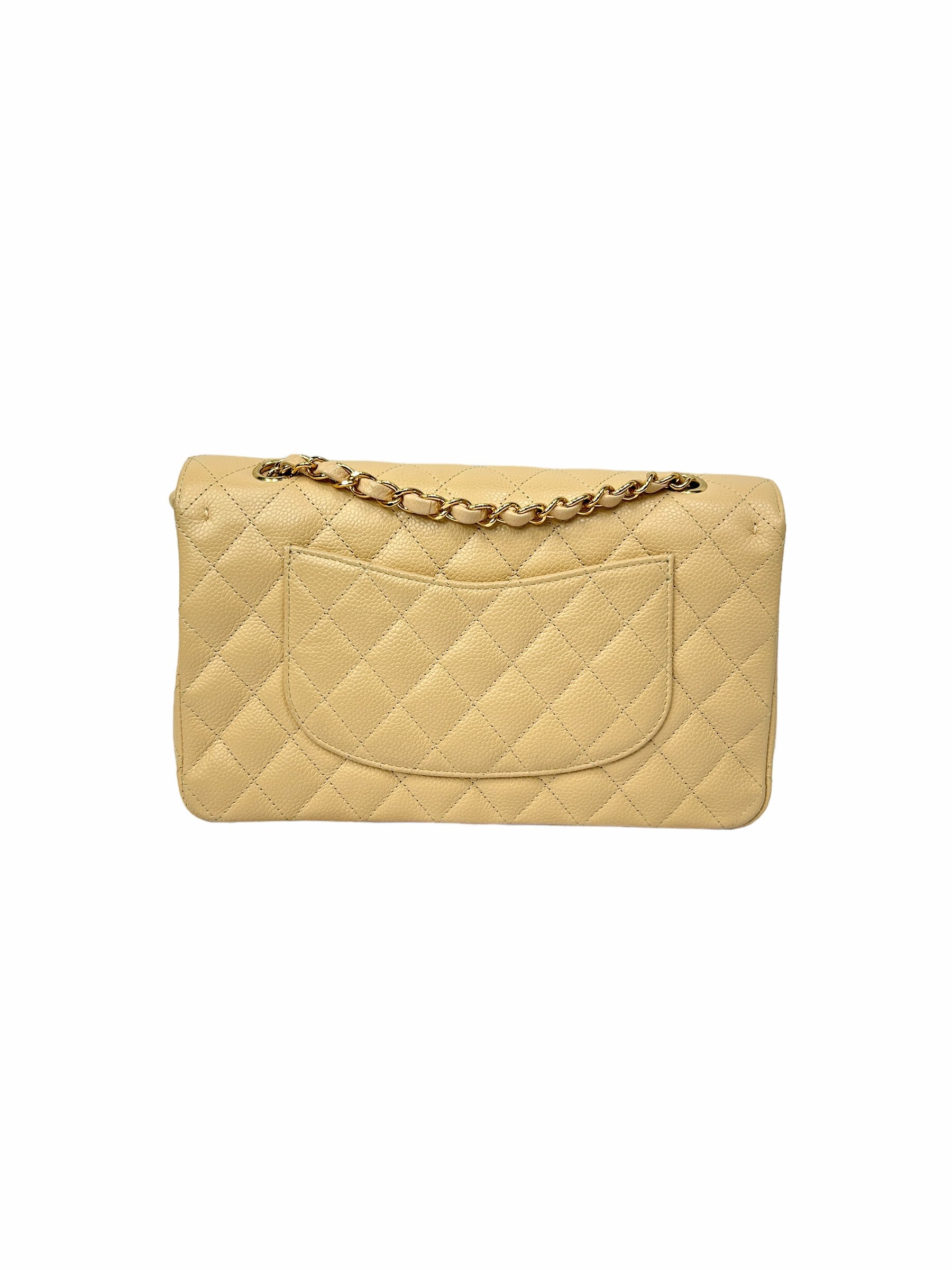 Nude Caviar Quilted Medium Classic Double Flap w/GHW