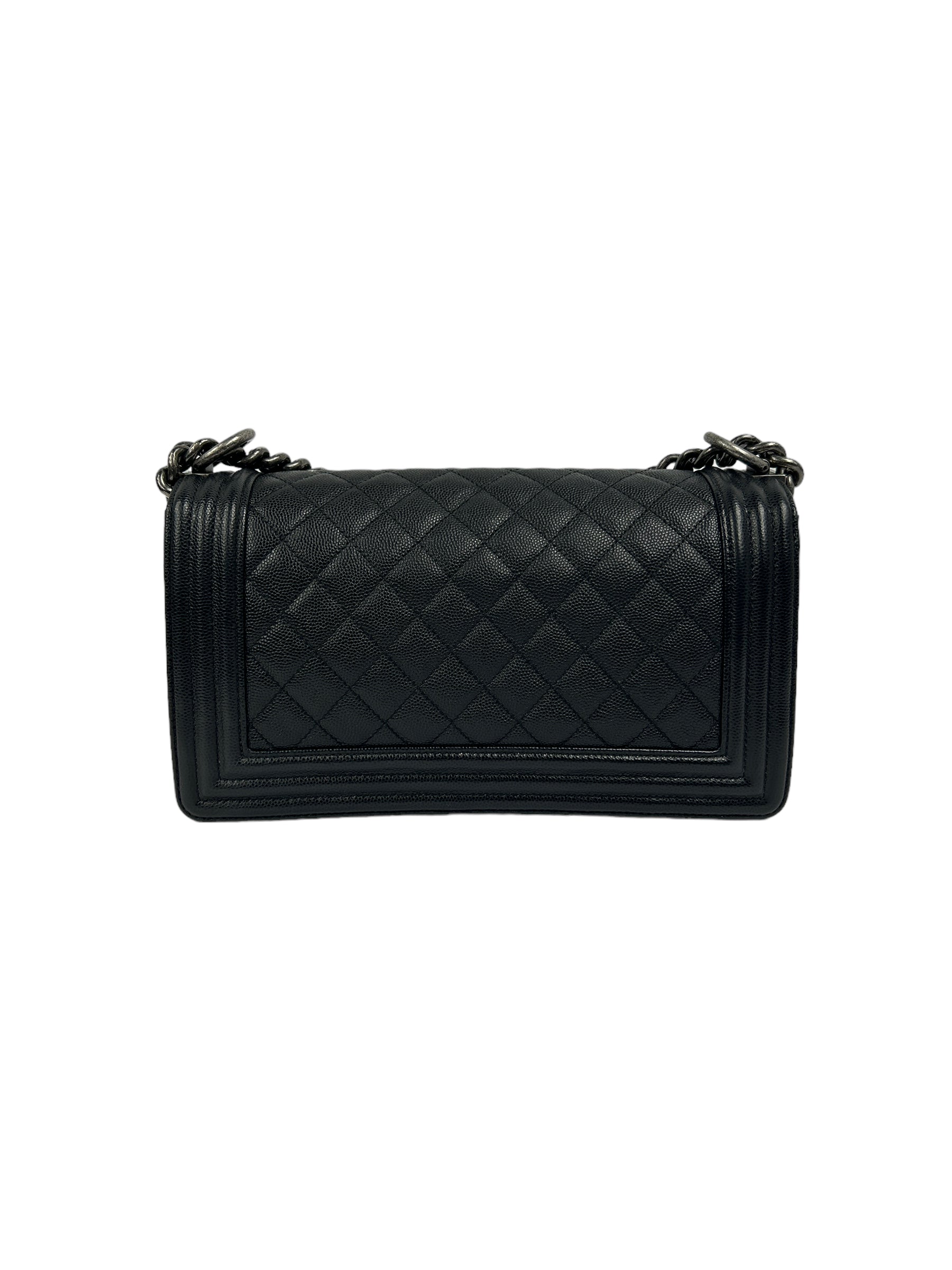 Black Caviar Leather Quilted Old Medium Boy Bag w/RHW