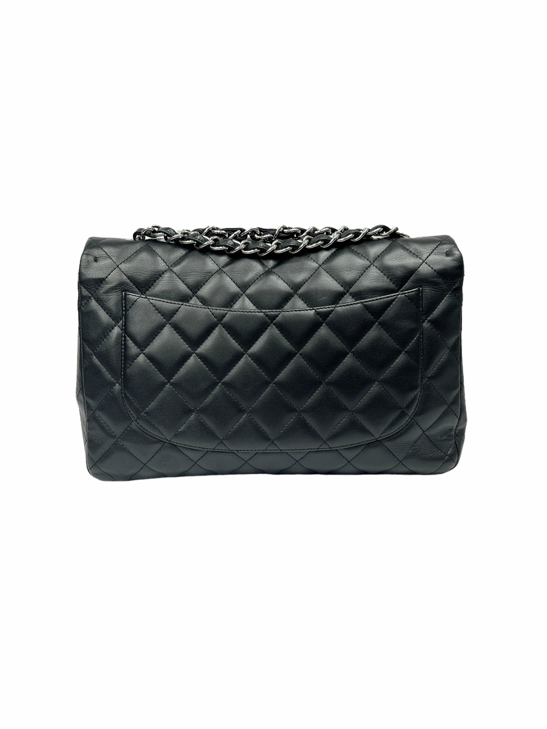 black Quilted Lambskin Single Flap Classic Jumbo w/SHW