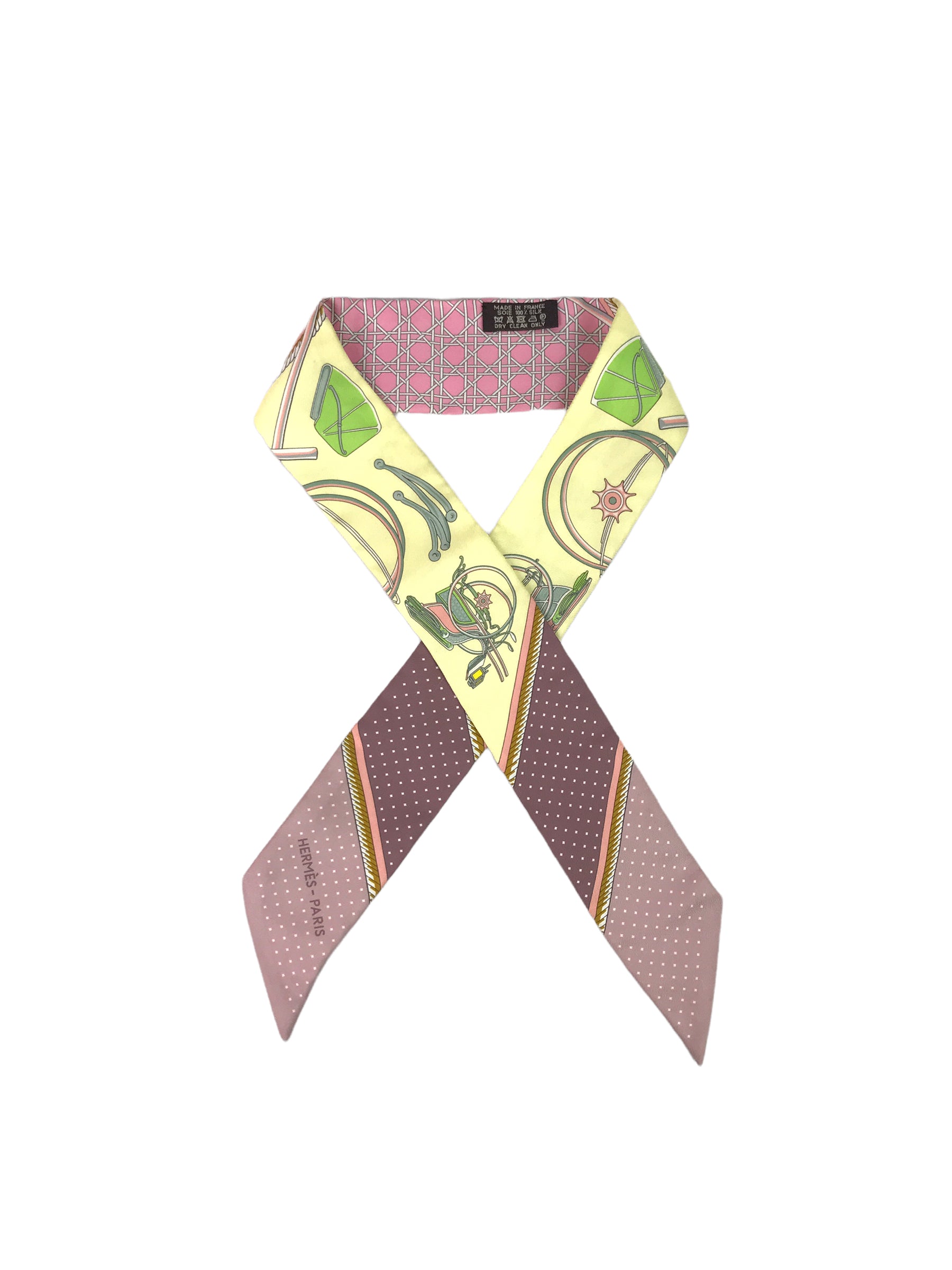 Juane Soufre/Vieux Rose/Vert "Les Voitures A Transformation"Silk Twilly