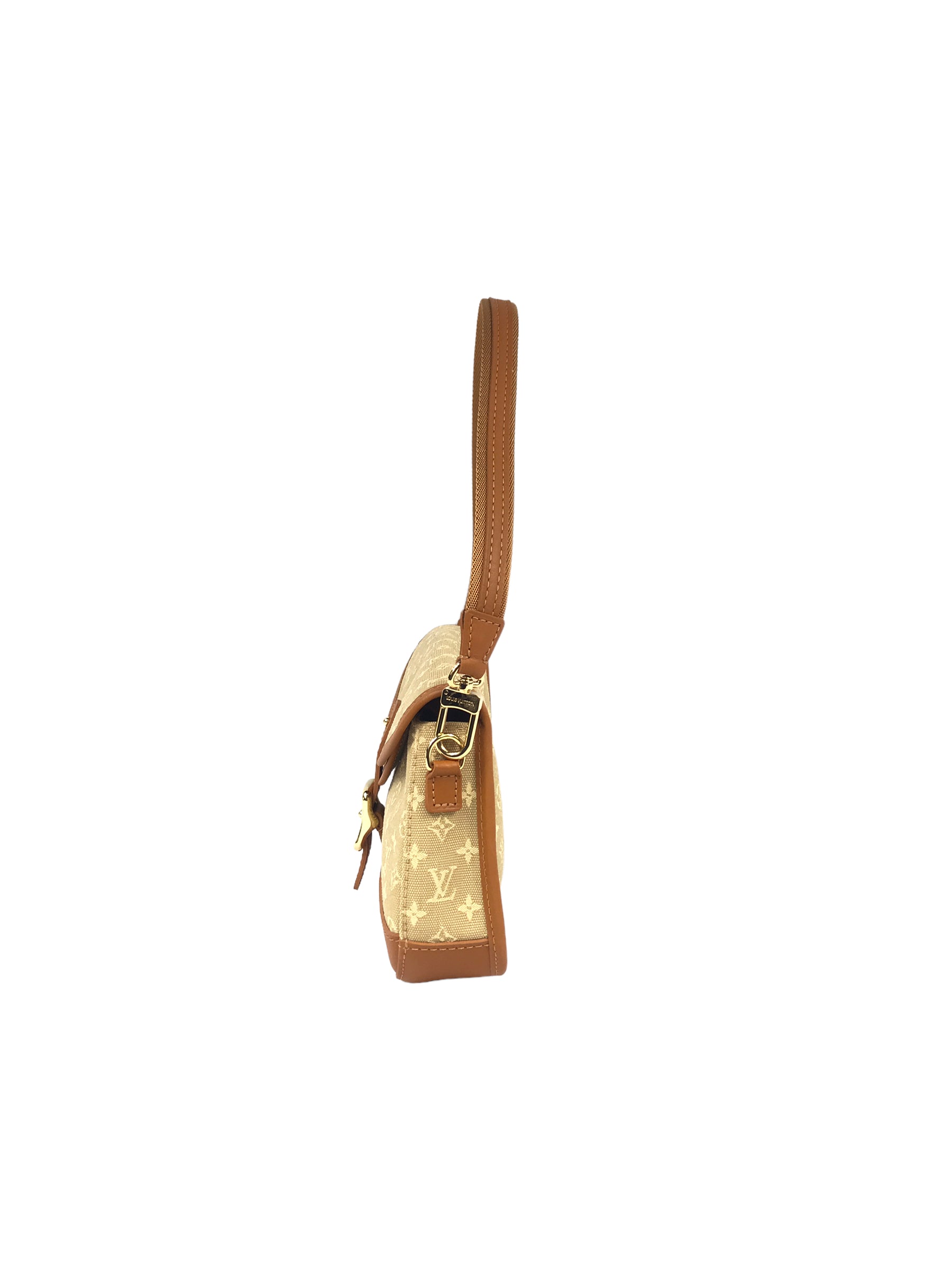 Vintage Beige Monogram Mini Lin Majorie Single Flap Shoulder Bag w/GHW