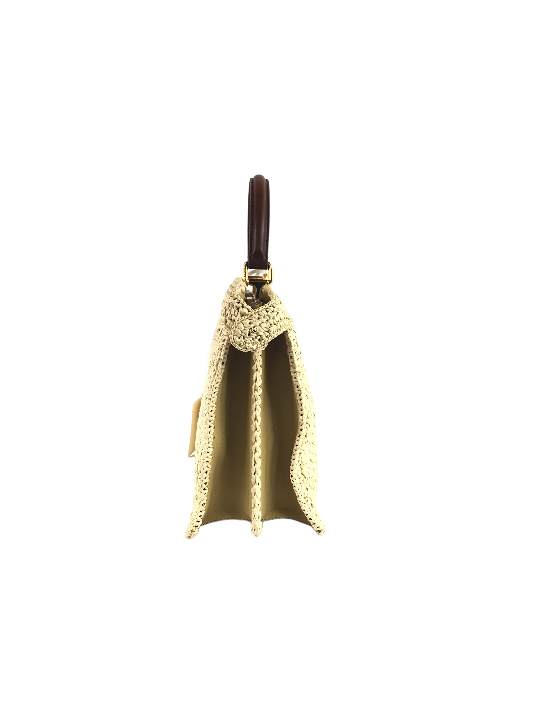 Woven Raffia Palm Medium ISeeU Peakaboo w/ Leather accents w/GHW