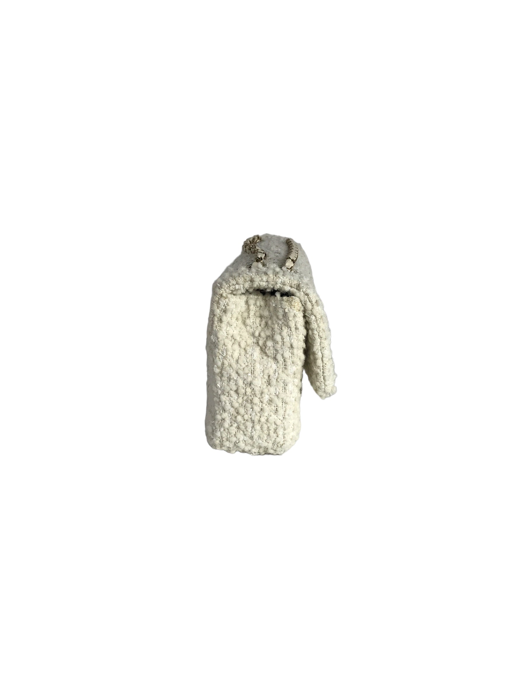 White/ Silver Tweed Flap Medium Classic Bag w/LGHW