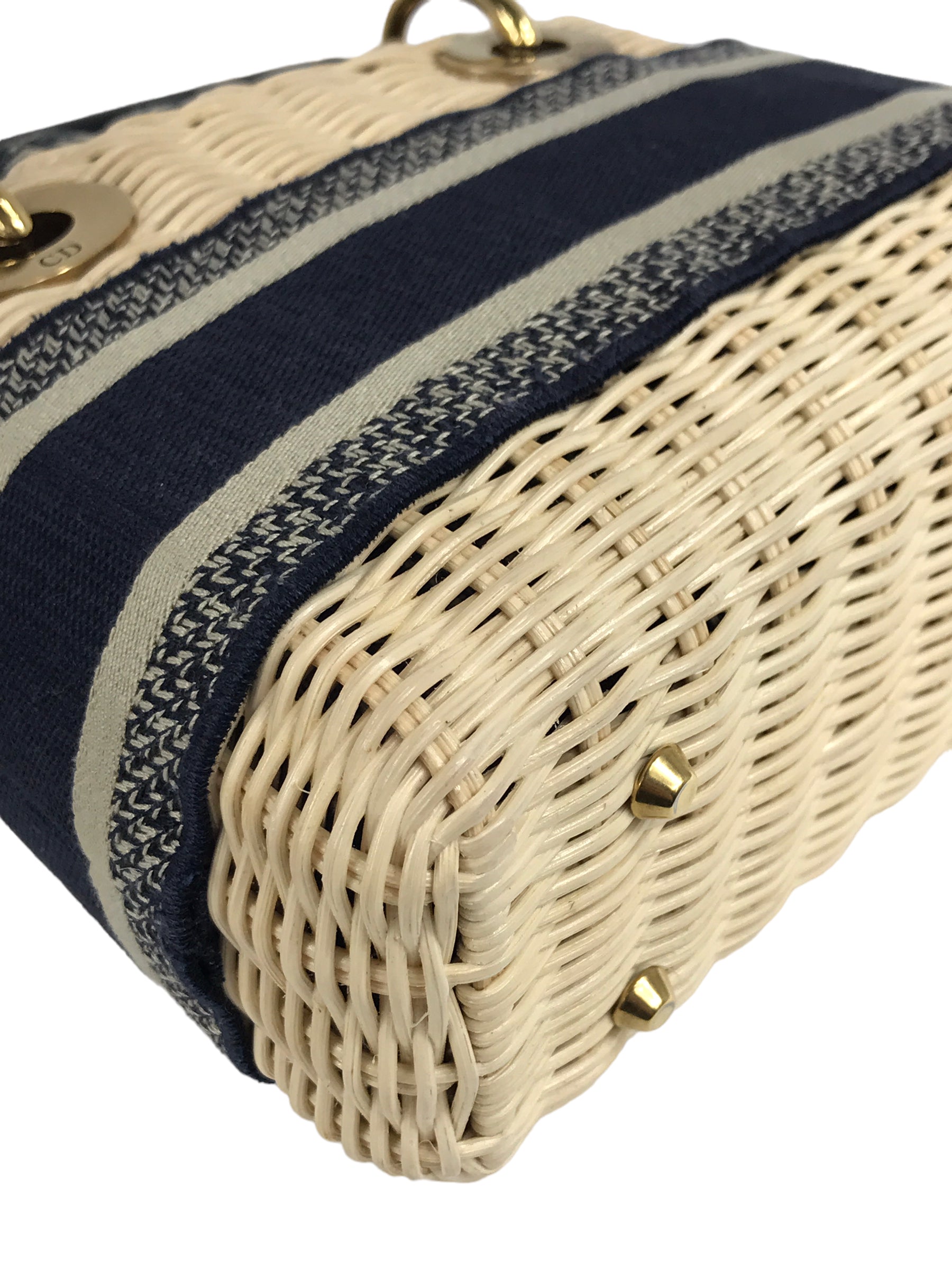 Natural Wicker & Blue Dior Oblique Jacquard Mini Lady Dior W/AGHW