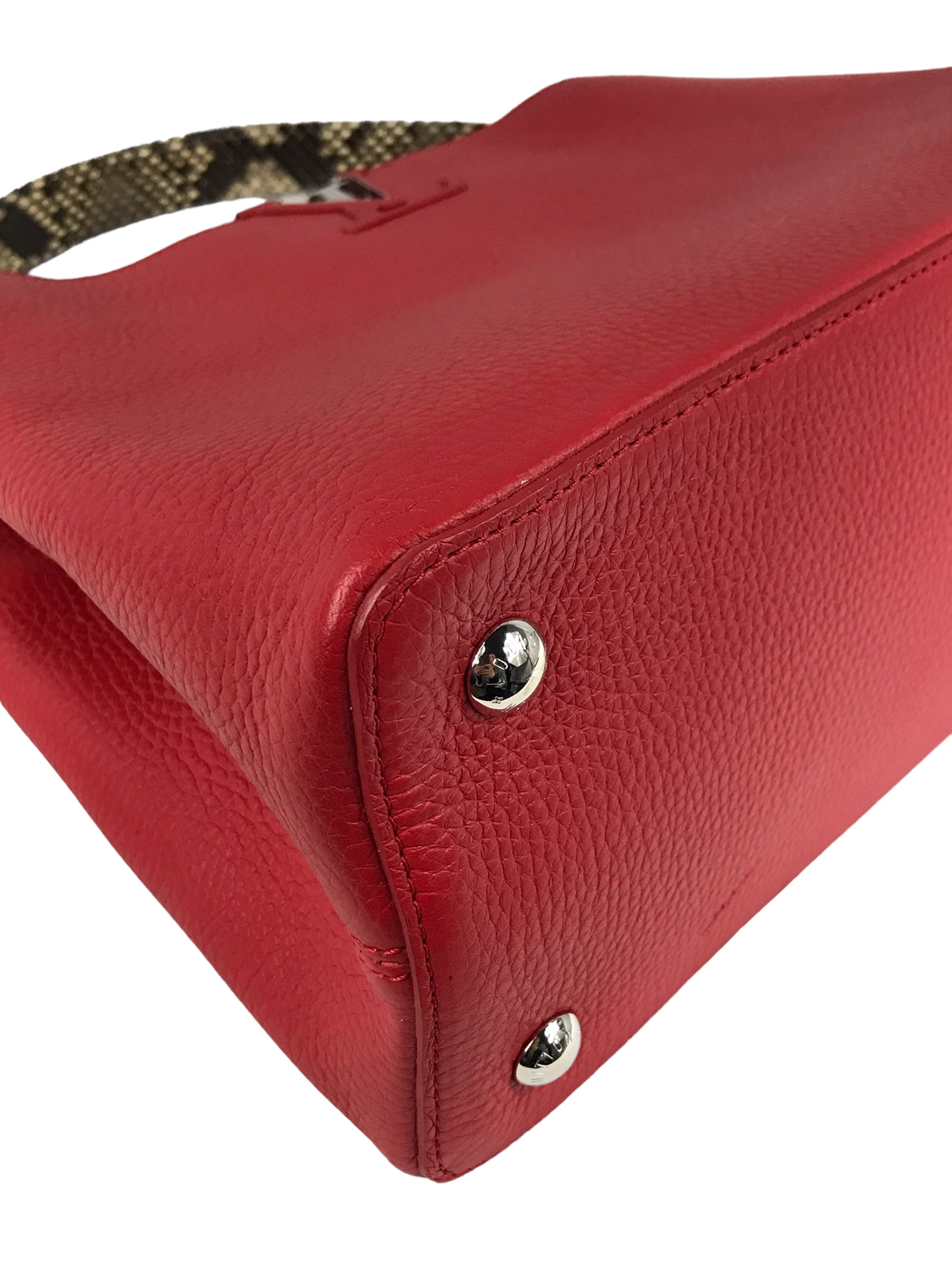 Red Grained Leather Capucines MM W/Python Handle