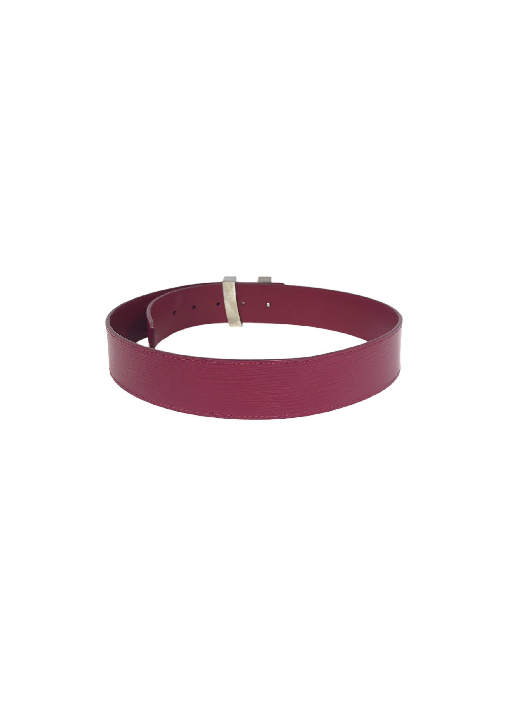 Raspberry LV Initials Wide Epi Leather Belt