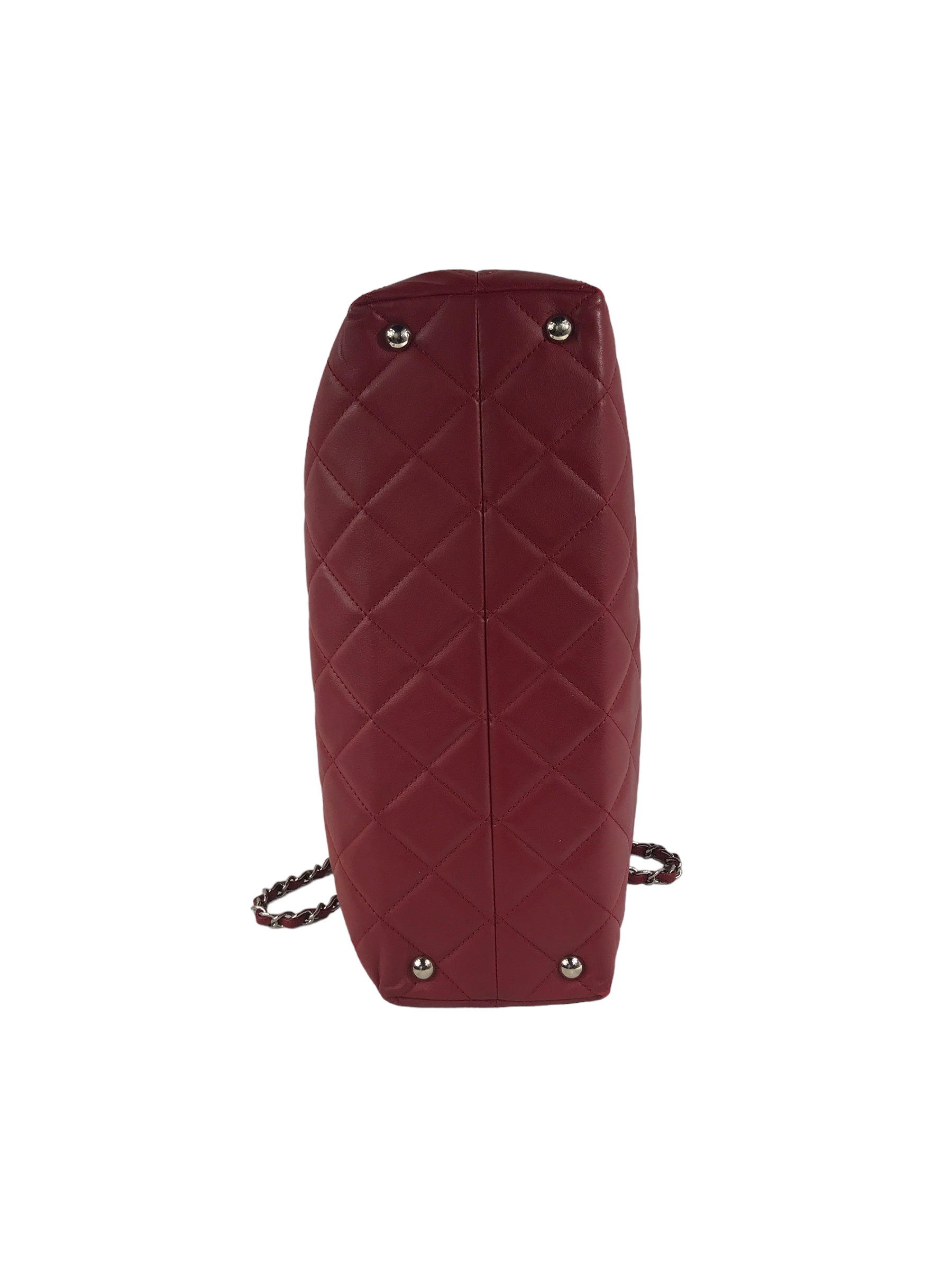 Red Calfskin Quilted Shopping Tote W/SHW