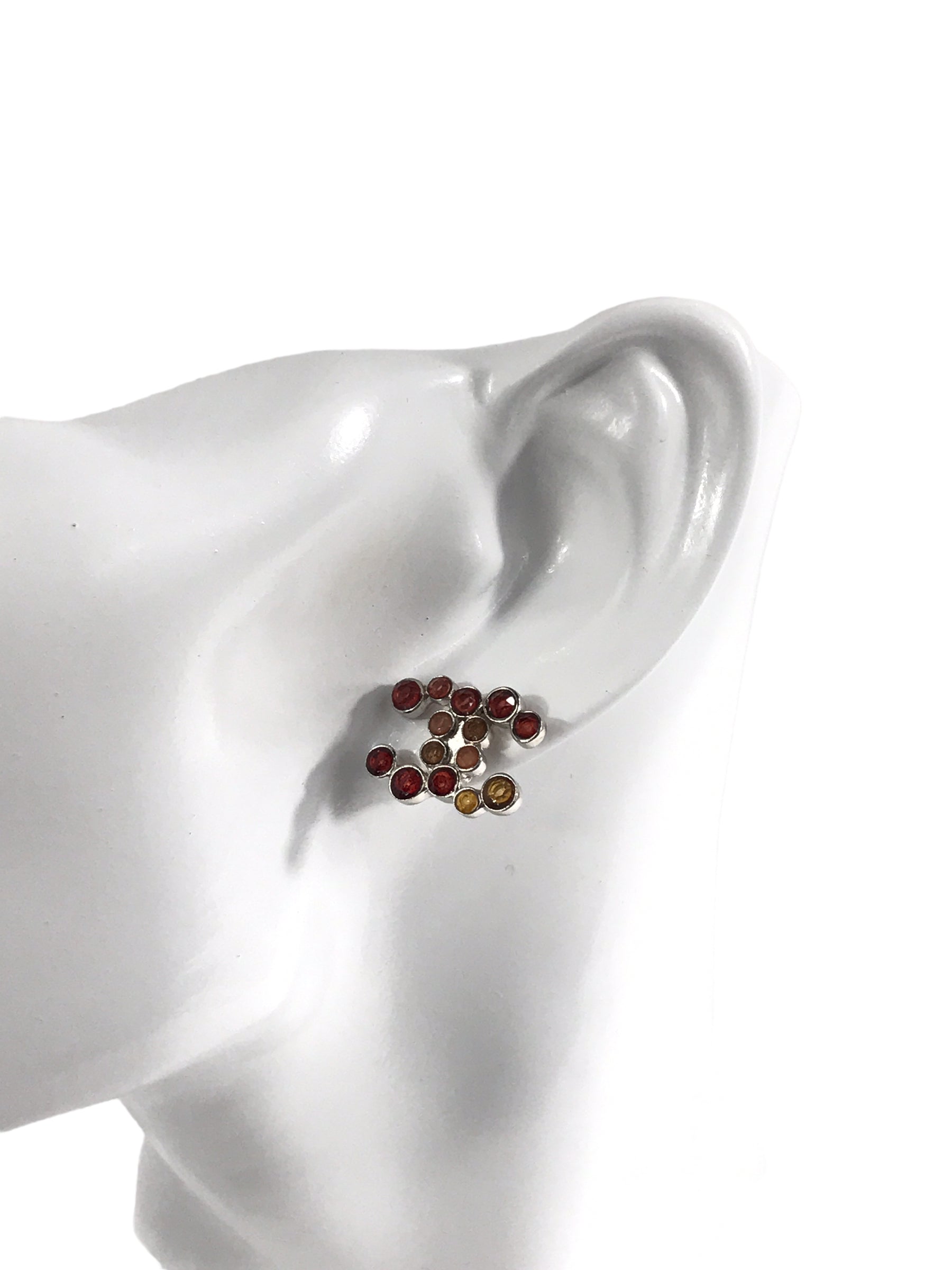 CC Red/Pink Crystal Stud Earrings W/SHW