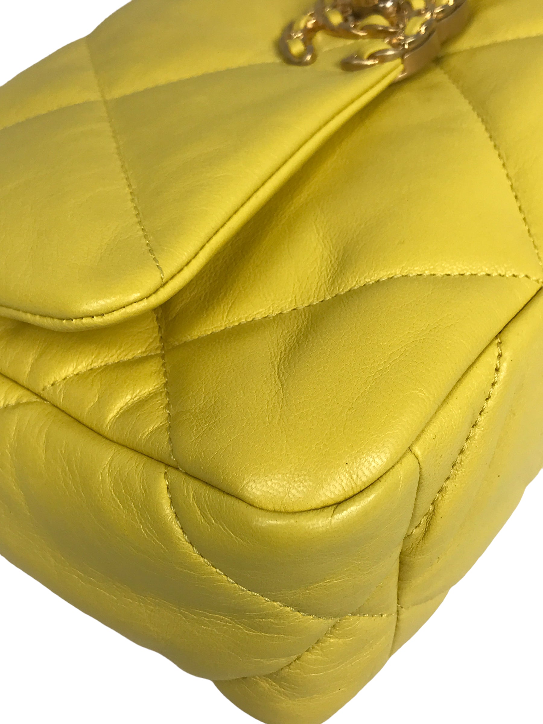 20B1 Yellow Clair Goatskin Quilted 19 Small Flap W/AGHW/SHW/RHW