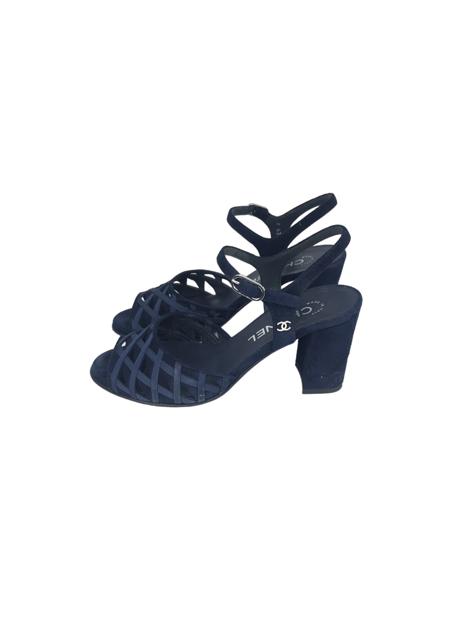 Navy Blue Suede Strappy Heeled Sandals W/SHW