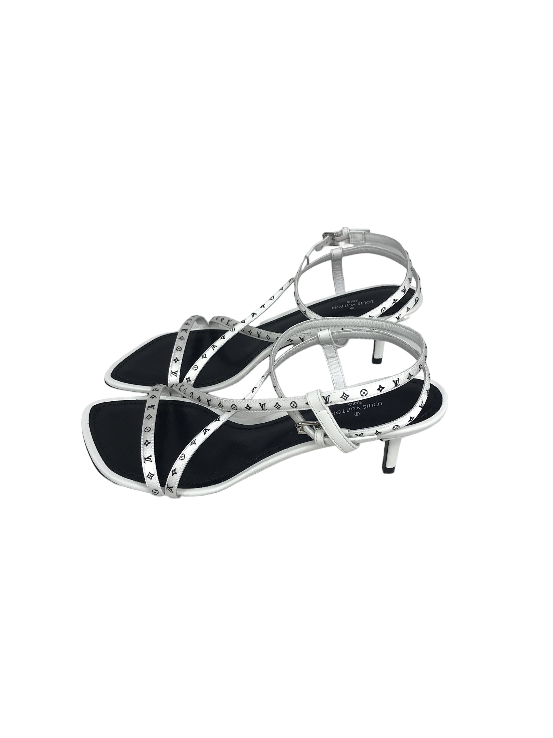 Monogram White Citizen Satin Strappy Sandal w/SHW