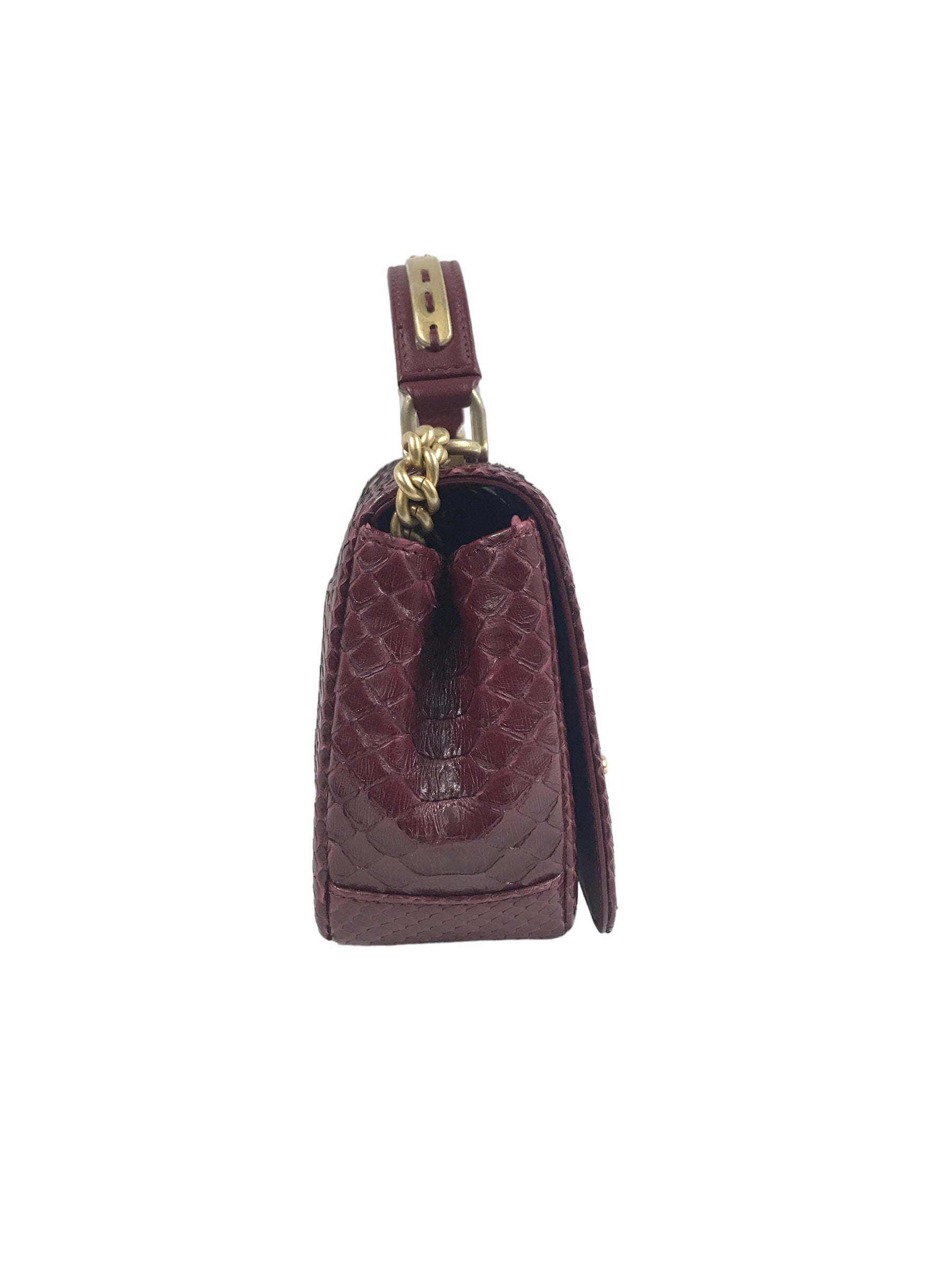 Burgundy Python “Carry Chic” Small Top Handle Flap Bag W/AGHW