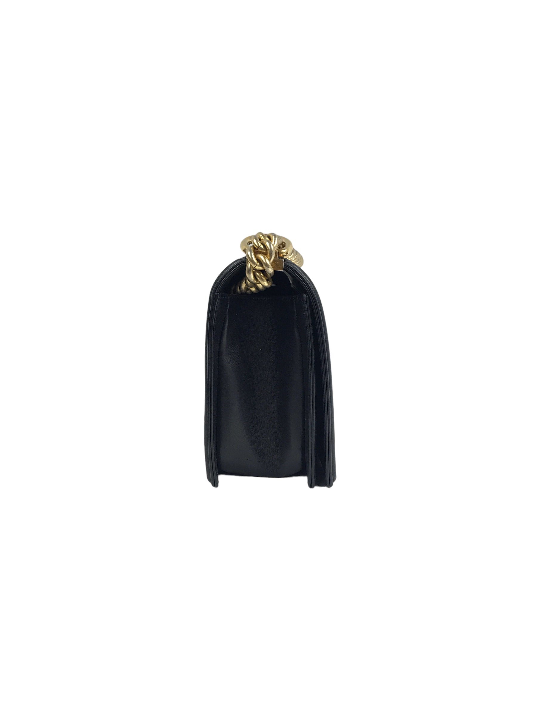 Black Quilted Lambskin Medium Boy Bag W/AGHW
