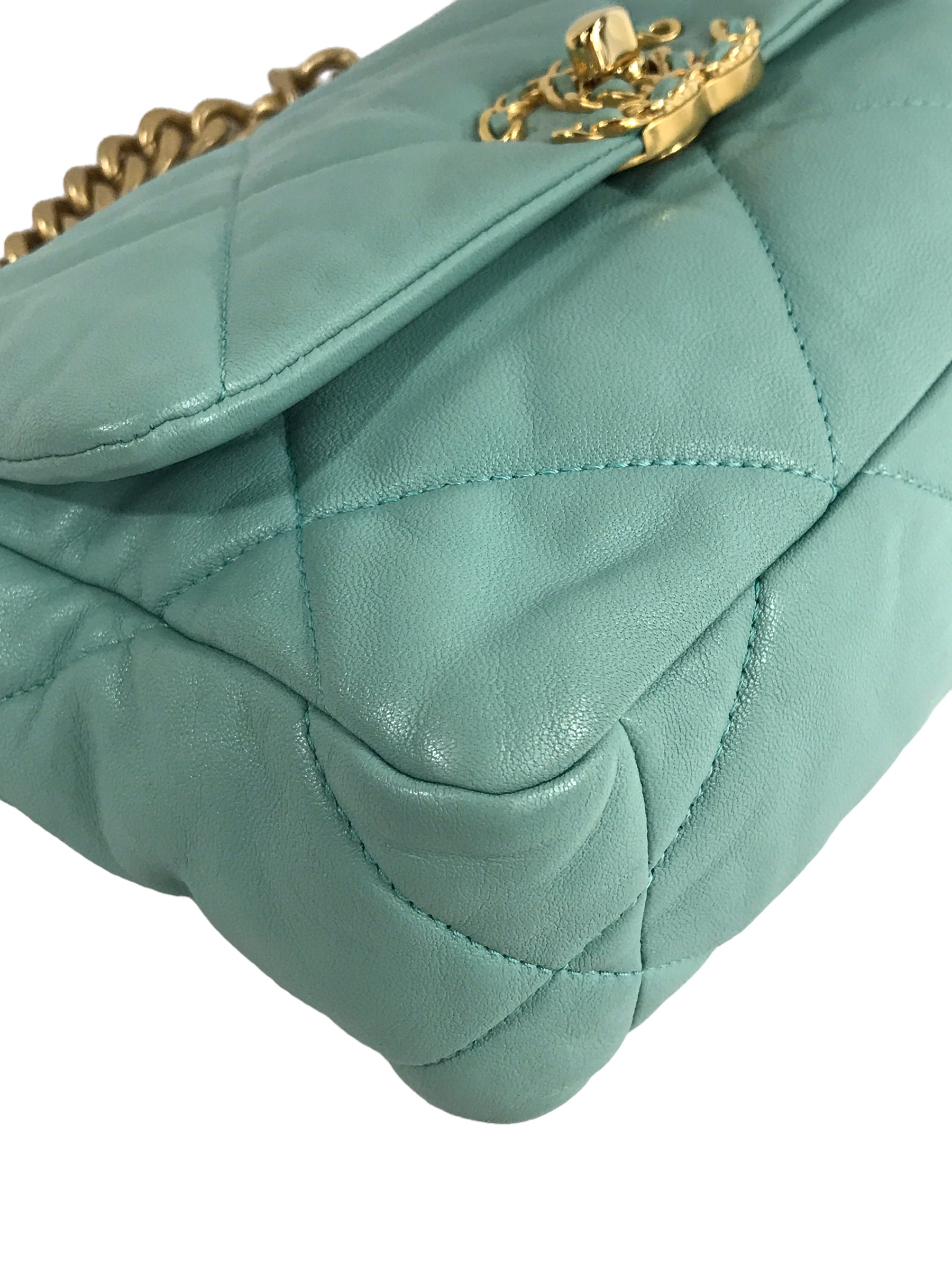 Tiffany Blue Lambskin Small 19 Flap Bag W/SHW/AGHW/RHW