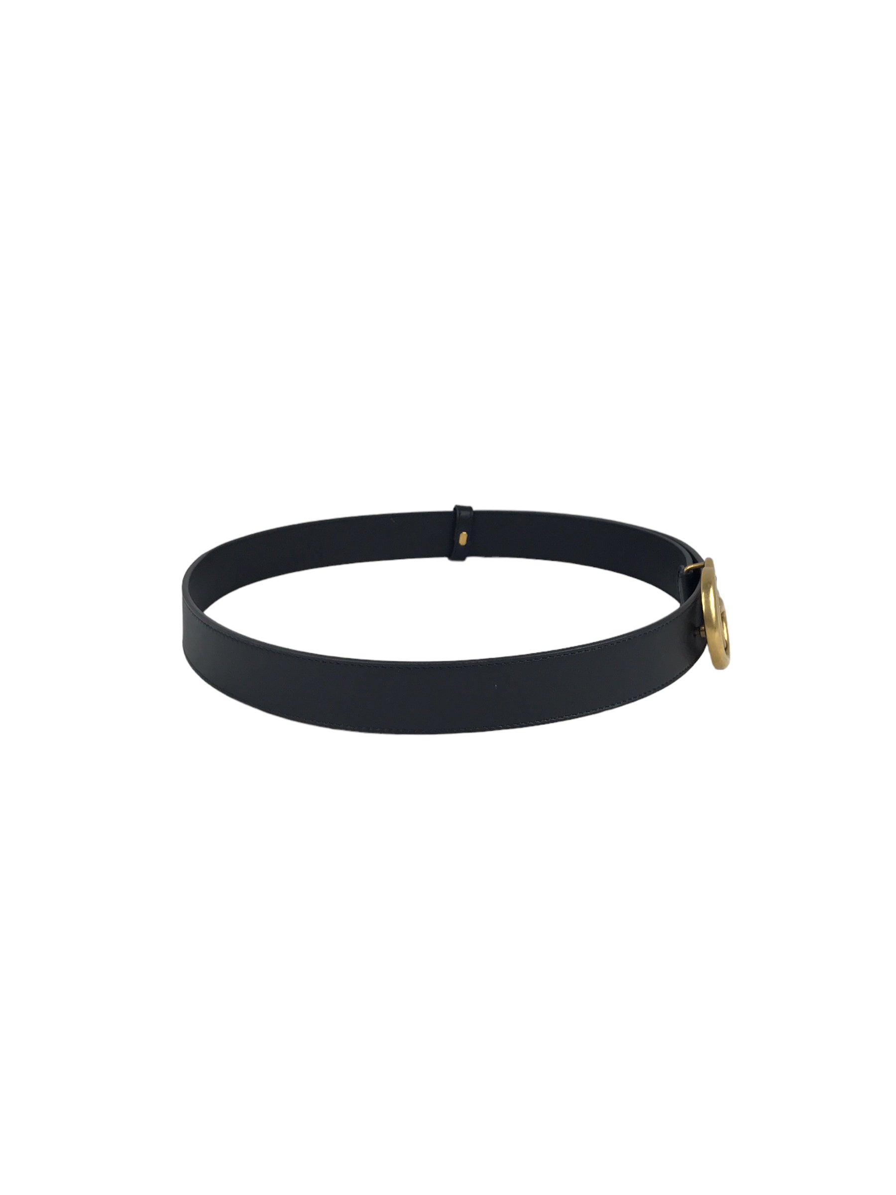 GG Logo Black Leather Belt w/AGW