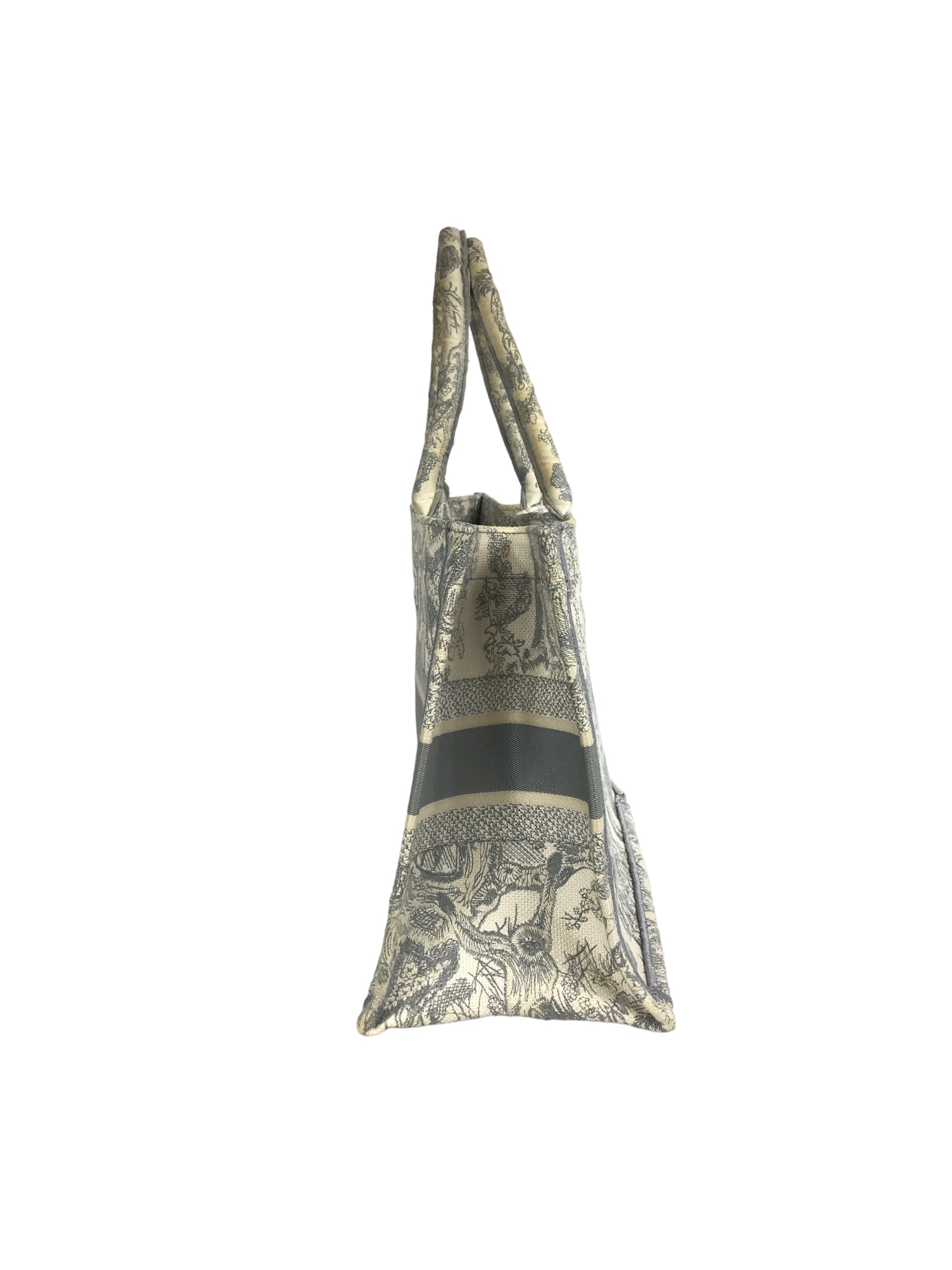 Ecru & Grey Toile De Jouy Embroidered Book Tote