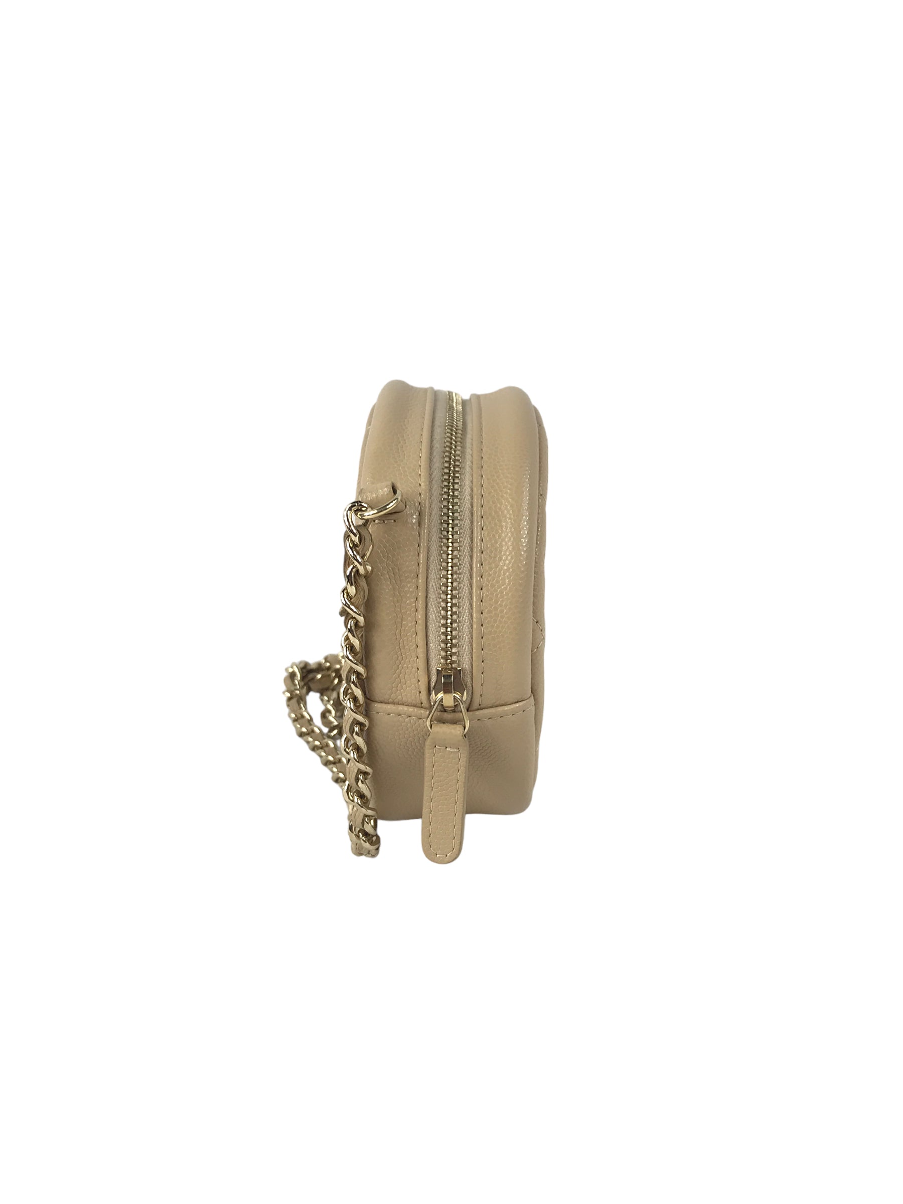 Beige Quilted Caviar Round Crossbody w/GHW