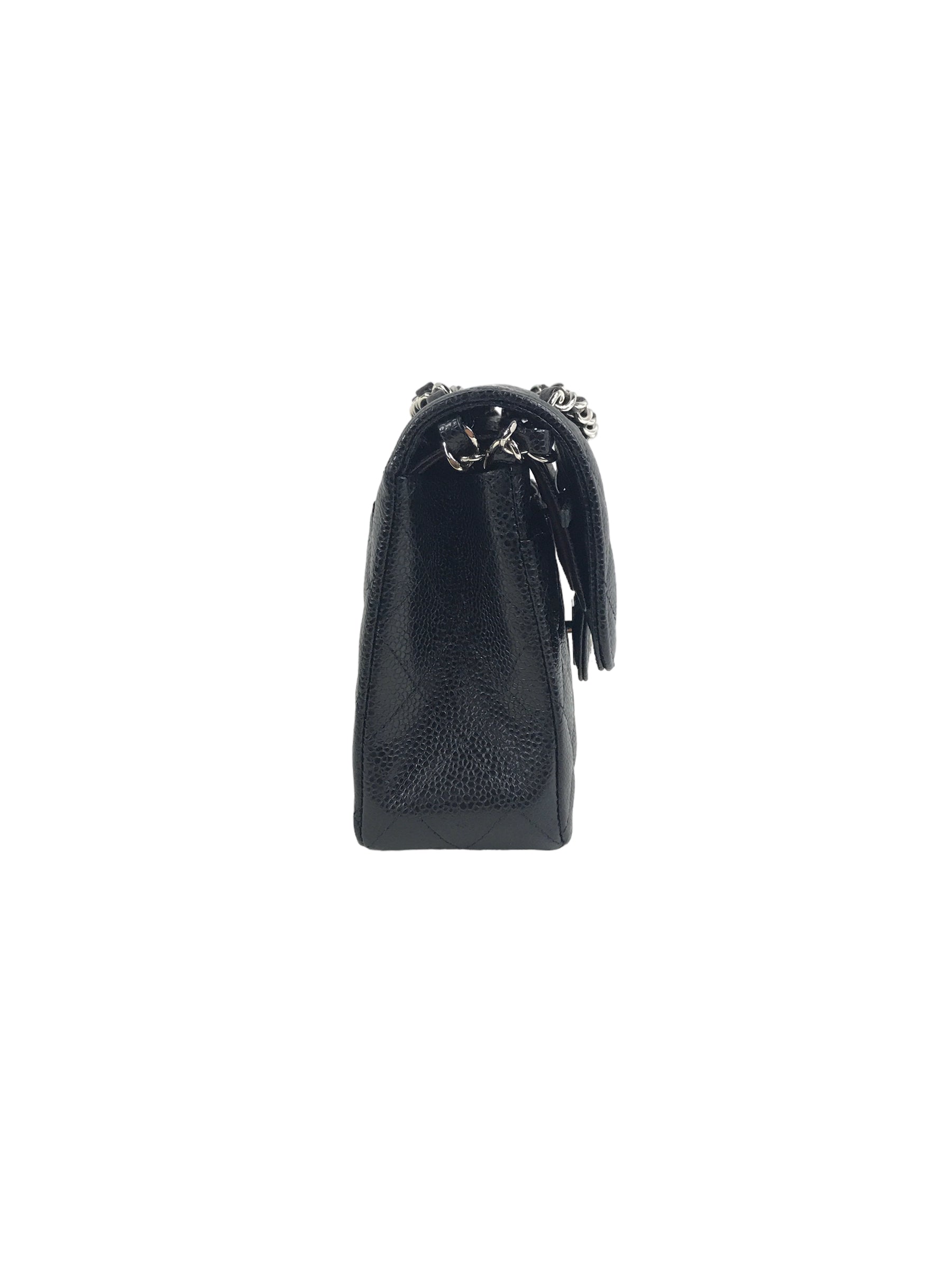Black Caviar Quilted Small Double Flap Classic Bag w/SHW