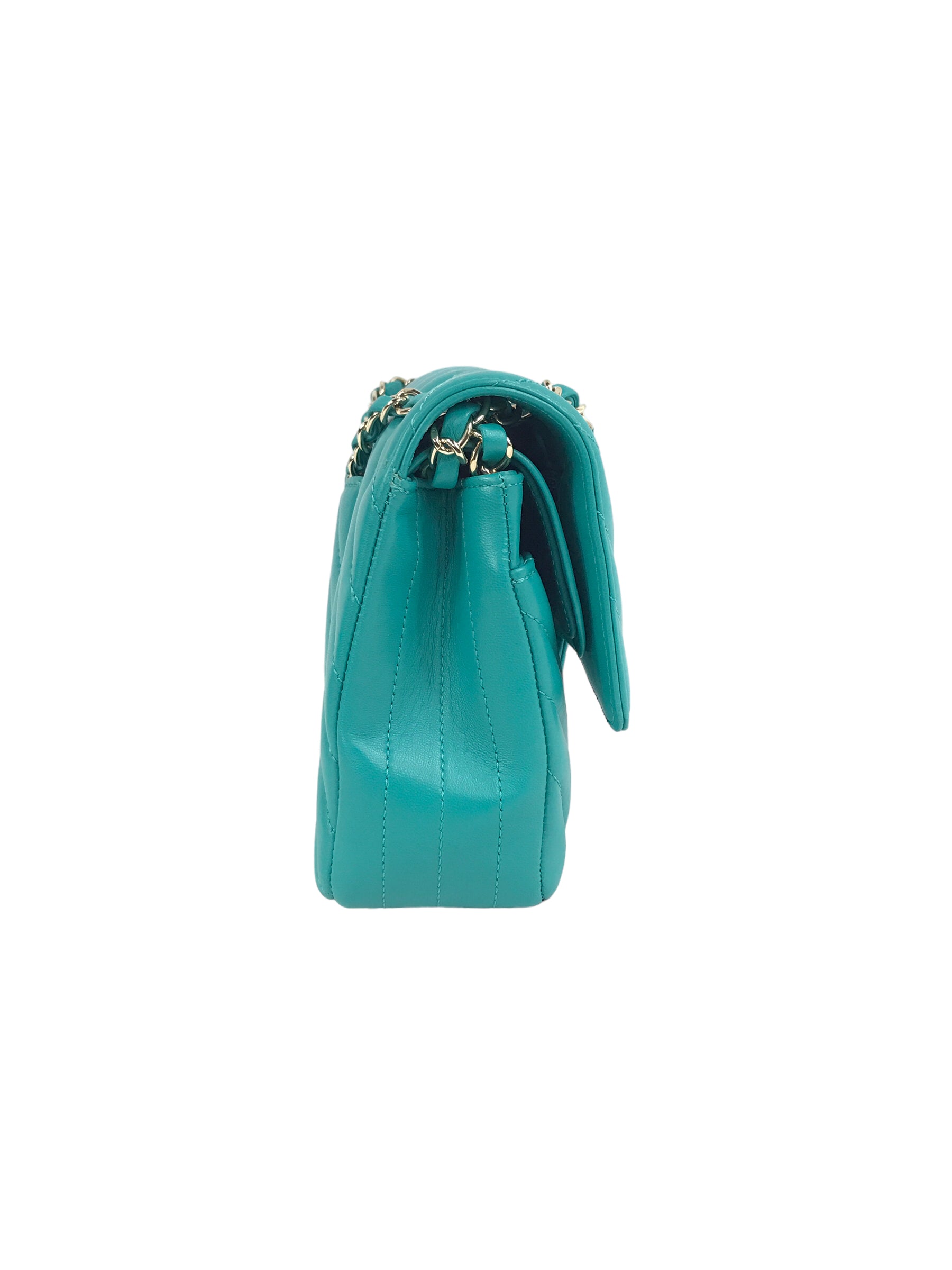 Turquoise Cheveron Lambskin Medium Double Flap W/GHW