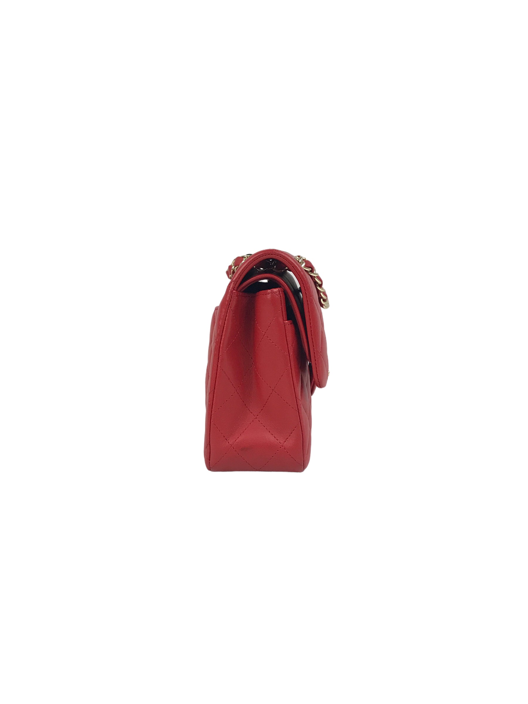 Red Quilted Small Lambskin Double Classic Flap w/GHW