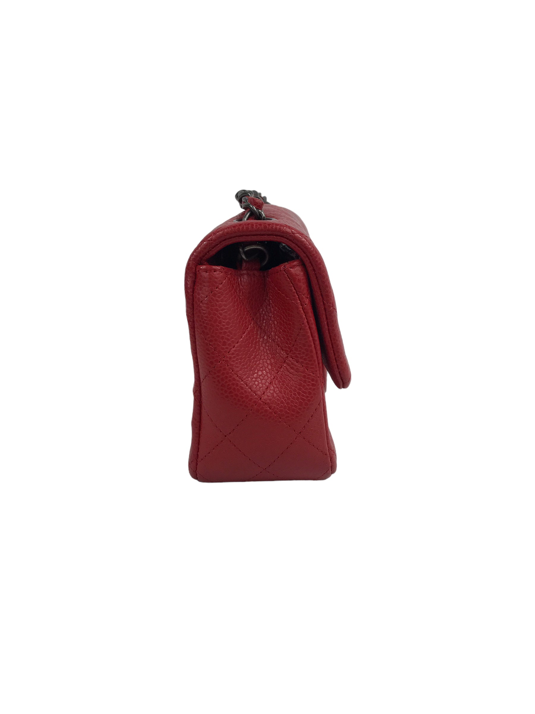 Red Quilted Caviar Mini Rectangle Flap w/RHW